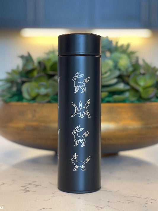 Umbreon coffee tumbler with tea infuser, umbreon espeon travel mug set, cute eevee evolution eeveelutions waterbottle thermos gift