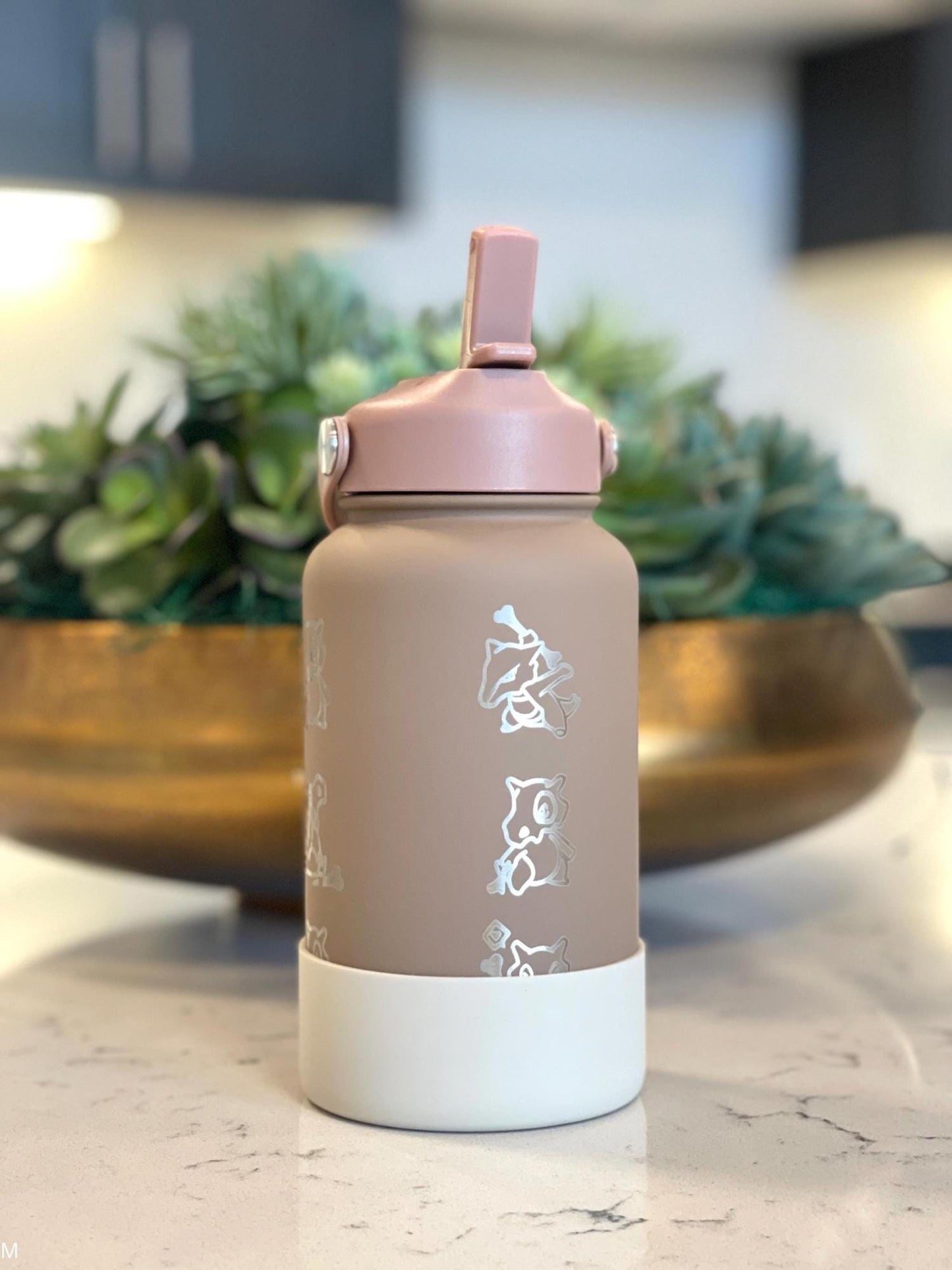 Cubone Marowak Waterbottle, Engraved Straw Coffee Tea Tumbler Travel Mug Water Bottle, Kanto Anime Fan Flask Drinkware Birthday Gift
