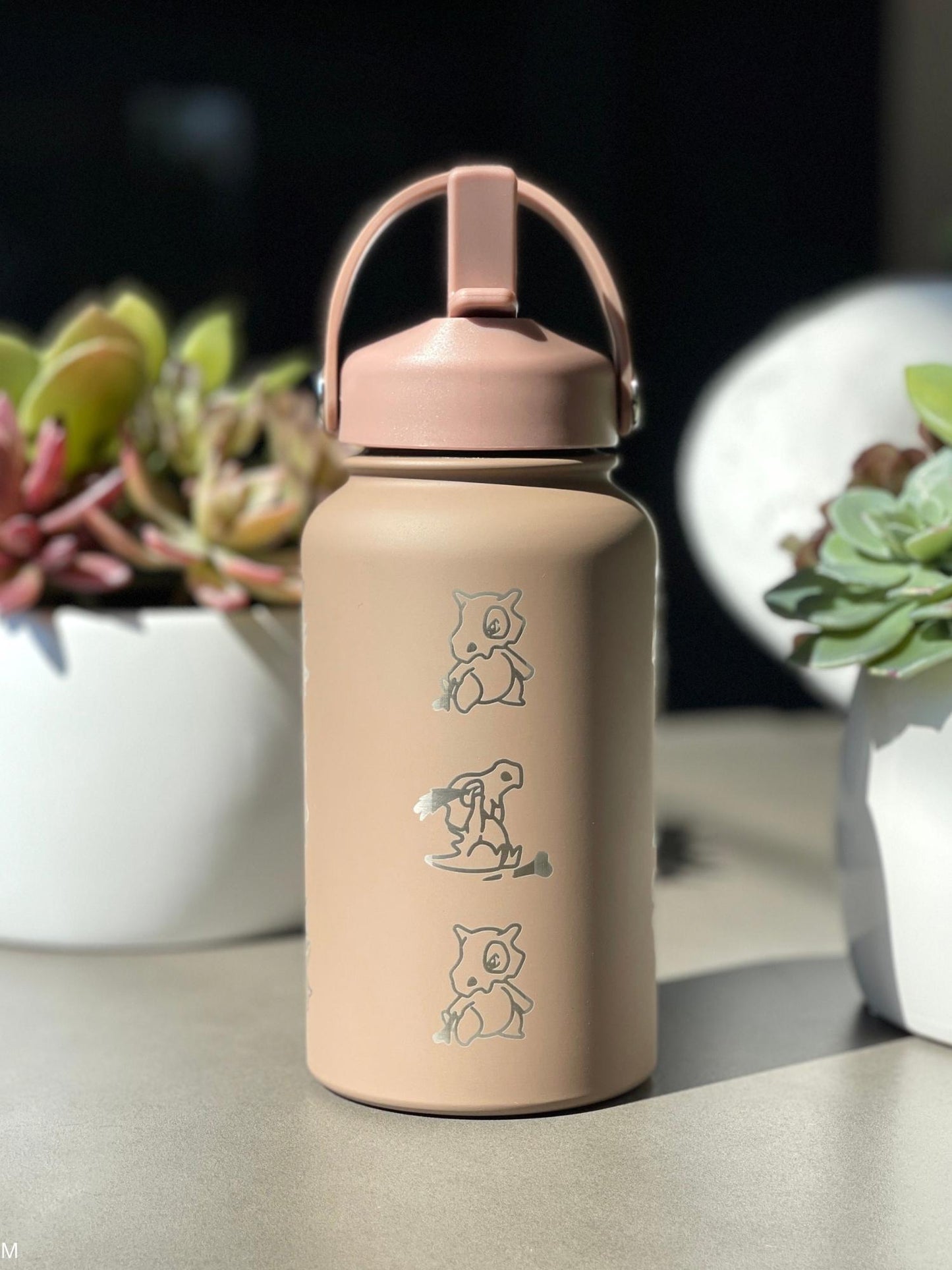 Cubone Marowak Waterbottle, Engraved Straw Coffee Tea Tumbler Travel Mug Water Bottle, Kanto Anime Fan Flask Drinkware Birthday Gift