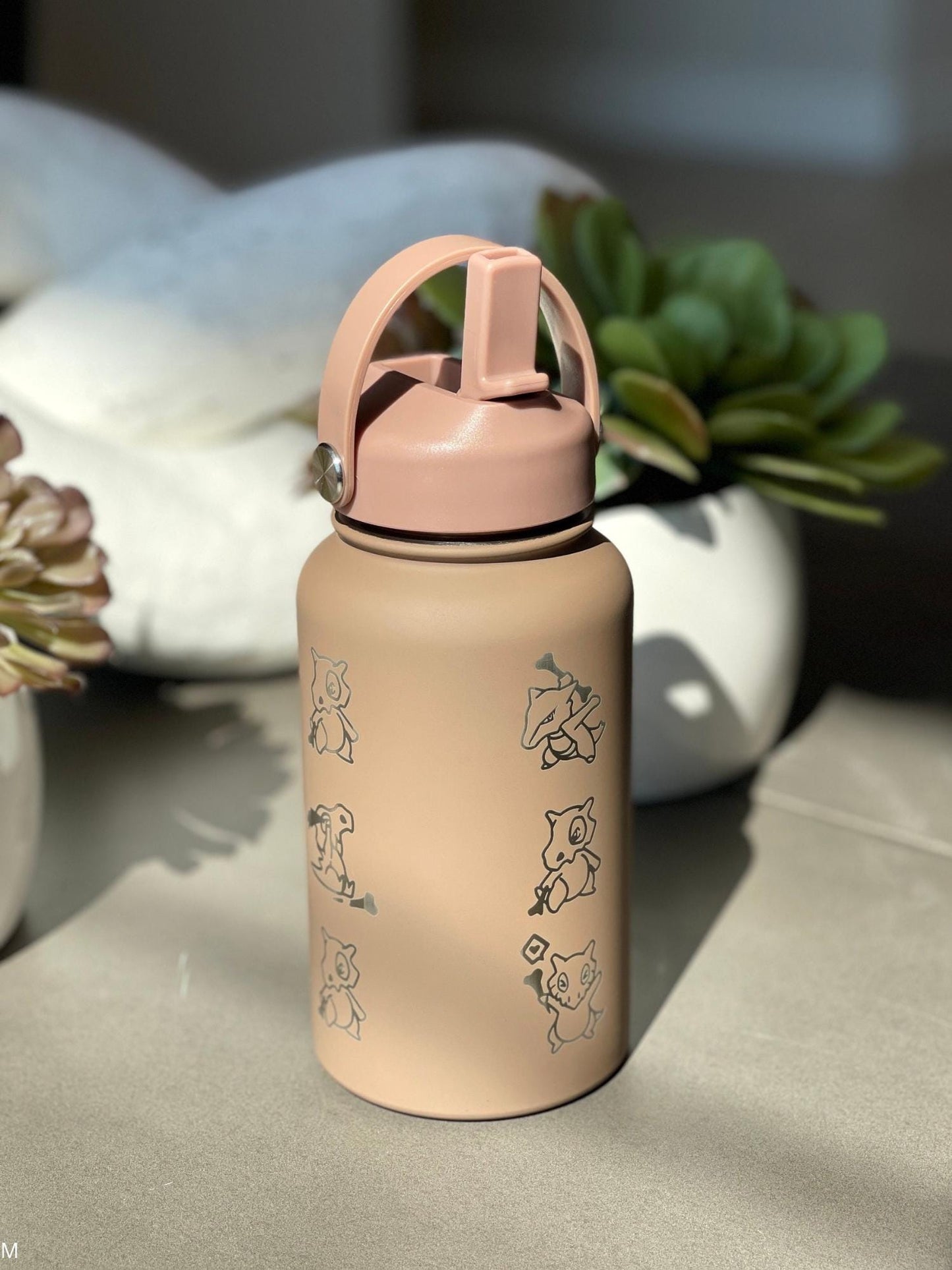 Cubone Marowak Waterbottle, Engraved Straw Coffee Tea Tumbler Travel Mug Water Bottle, Kanto Anime Fan Flask Drinkware Birthday Gift