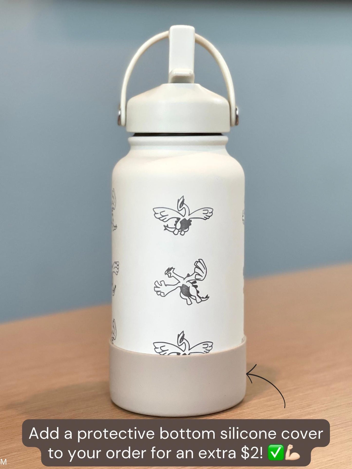 Lugia Engraved Straw Water Bottle, Aeroblast Move Johto Legendary Waterbottle Coffee Tumbler, Anime Fan Travel Mug Cup Birthay Gift