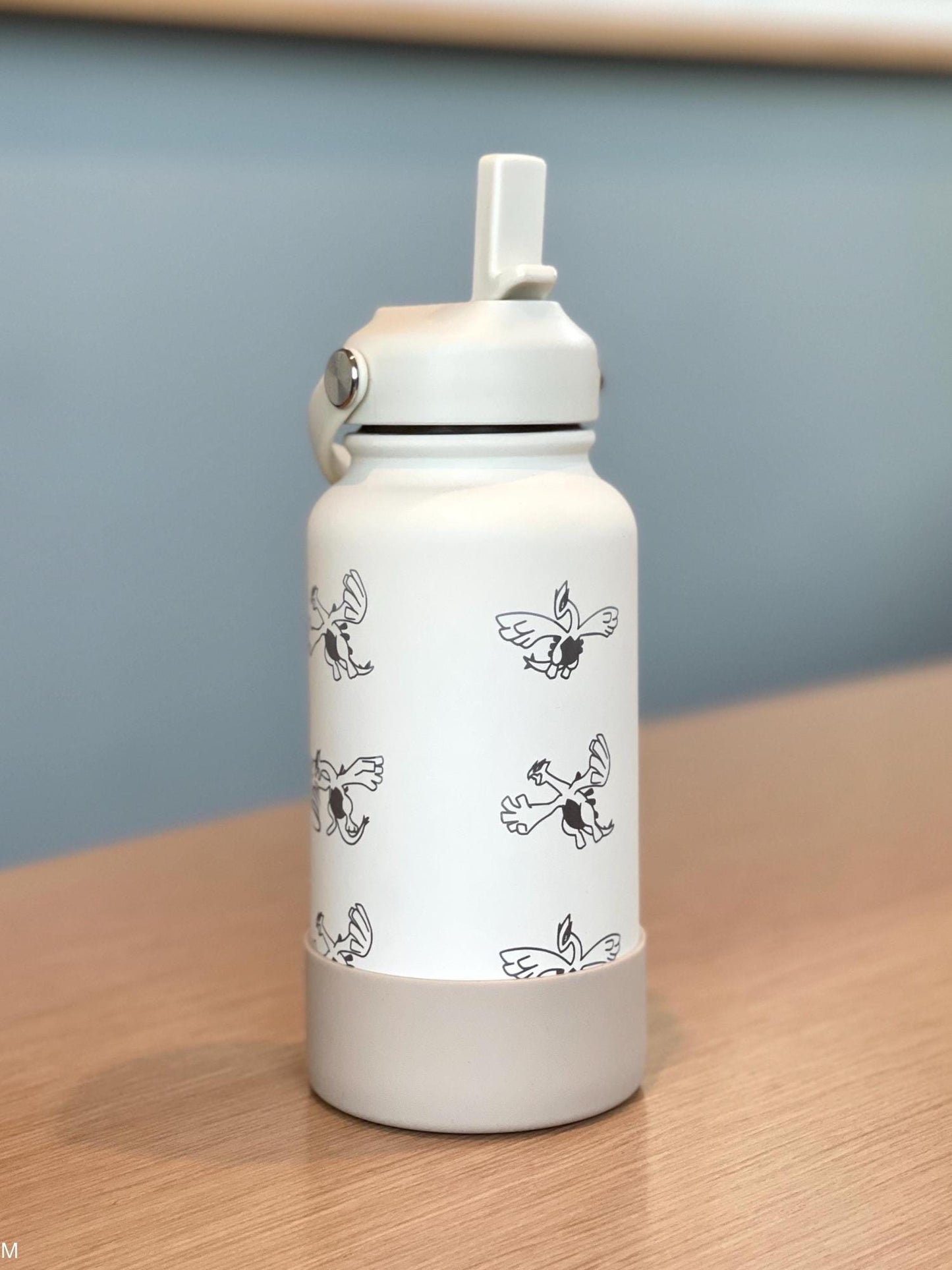 Lugia Engraved Straw Water Bottle, Aeroblast Move Johto Legendary Waterbottle Coffee Tumbler, Anime Fan Travel Mug Cup Birthay Gift