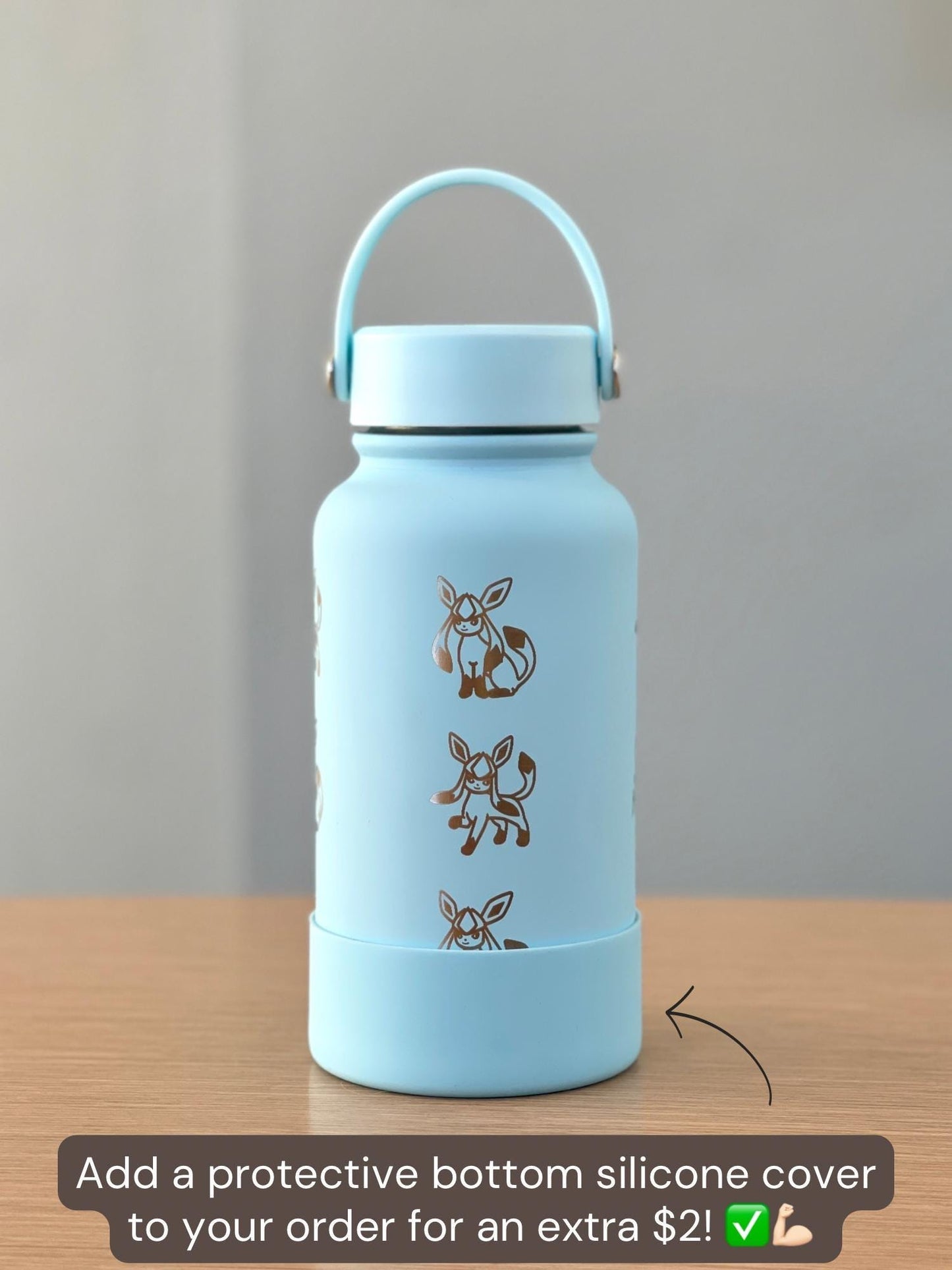 Glaceon Water Bottle Engraved Coffee Tumbler with Ice Beam Glaceon & Unite Costume Waterbottle, Eeveelution Anime Fan Anniversary Gift