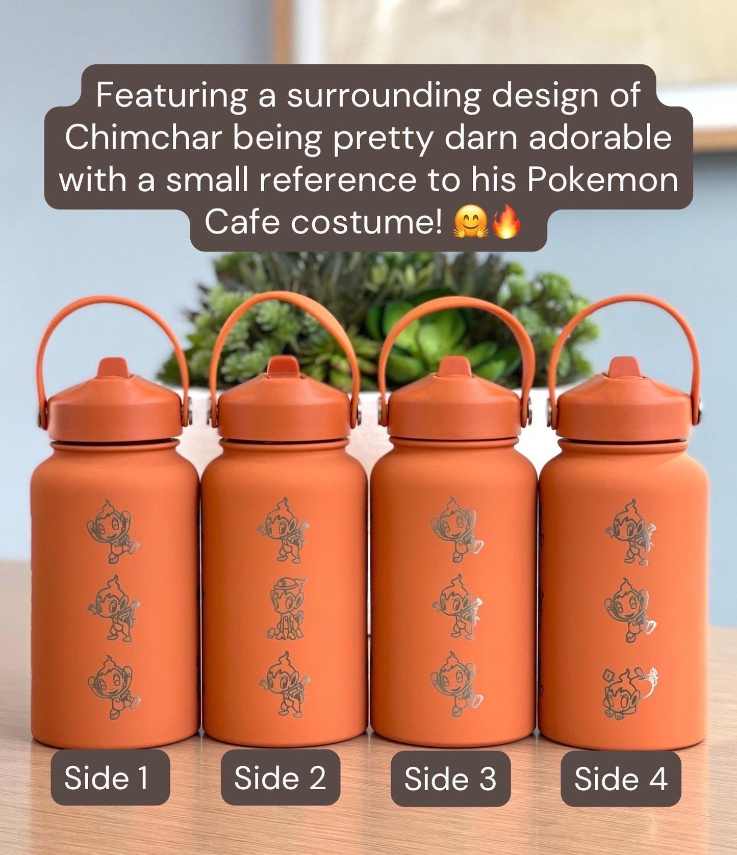 Chimchar Water Bottle Engraved Coffee Tumbler  Cafe Remix Costume, Sinnoh Starter Waterbottle Travel Mug Thermos, Anime Fan Birthday Gift