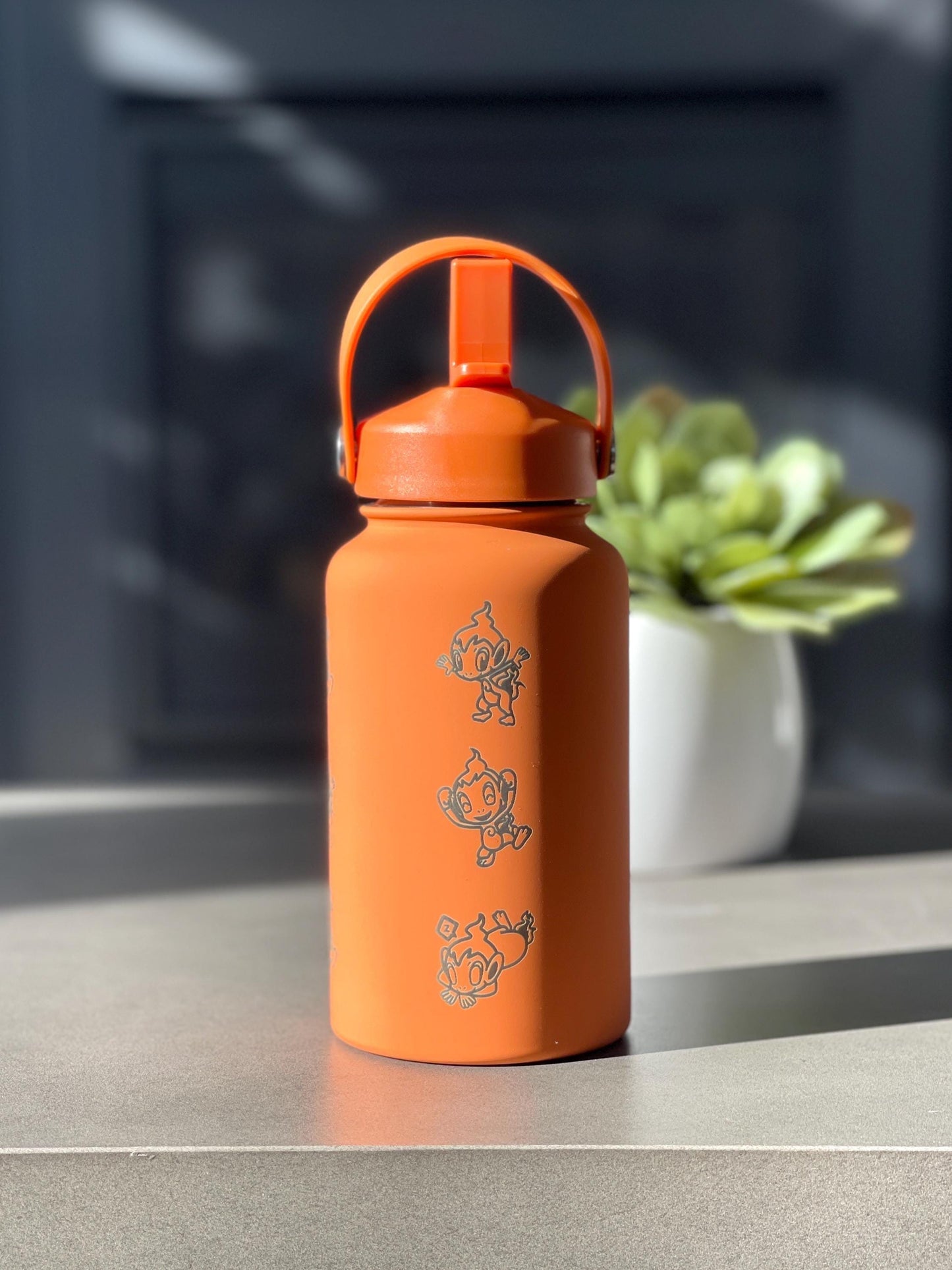 Chimchar Water Bottle Engraved Coffee Tumbler  Cafe Remix Costume, Sinnoh Starter Waterbottle Travel Mug Thermos, Anime Fan Birthday Gift