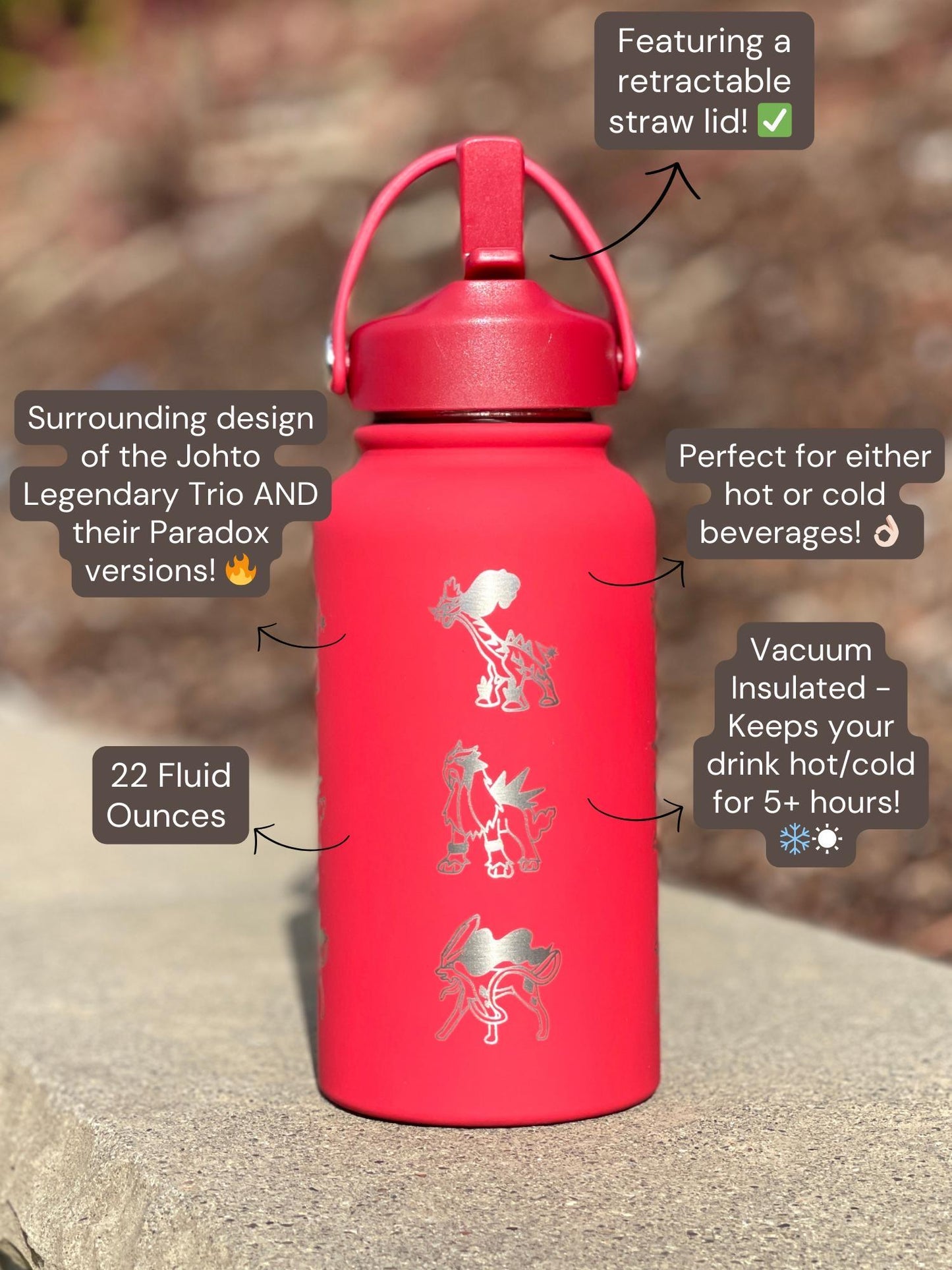 Raikou Entei Suicune Waterbottle, Johto Legendaries Paradox Beasts Coffee Tumbler, Raging Bolt Gouging Fire Walking Wake Waterbottle Gift