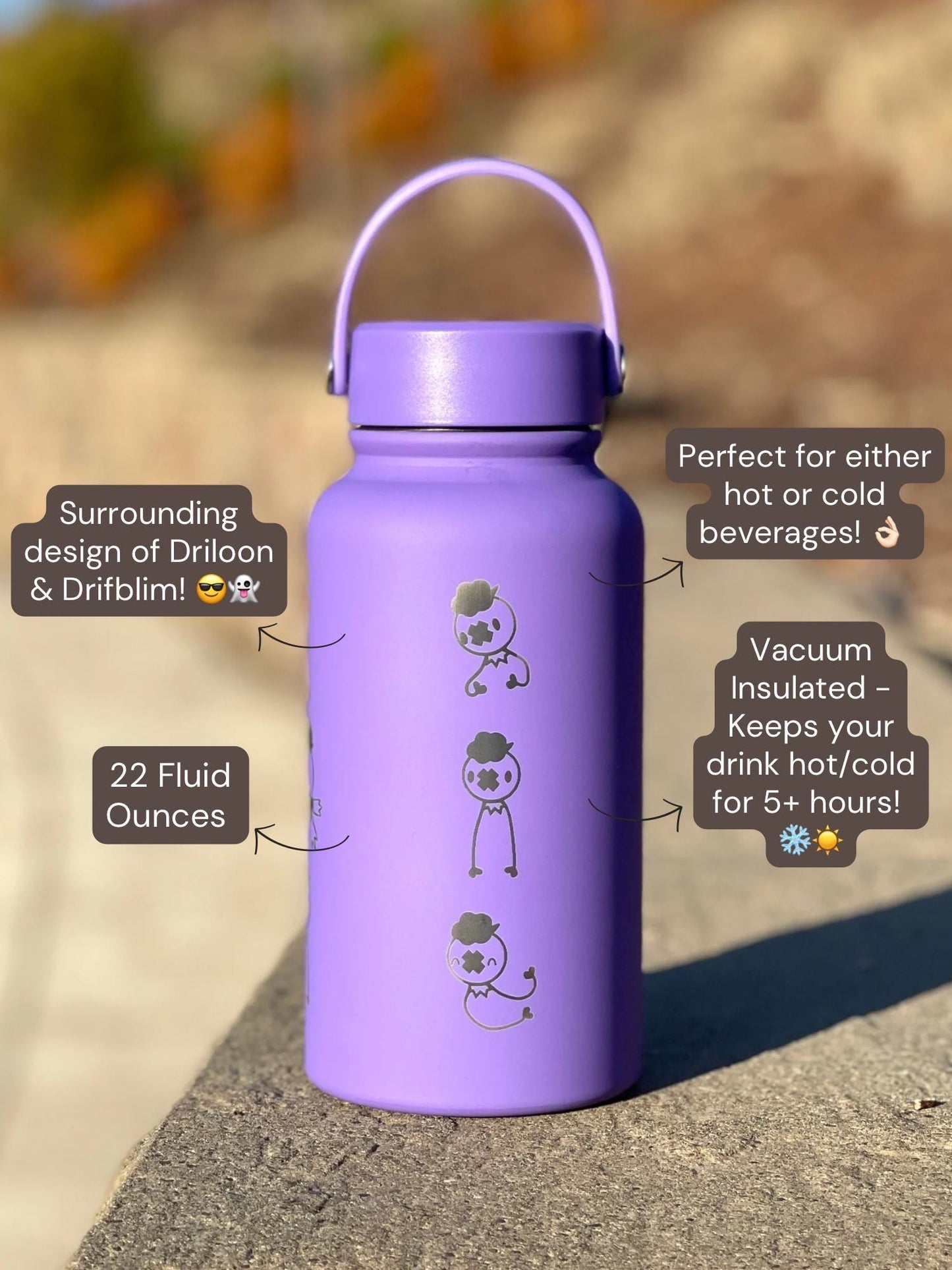 Drifloon Drifblim Water Bottle Engraved Coffee Tumbler with Sleeping Drifloon, Ghost Balloon Waterbottle Thermos, Anime Fan Anniversary Gift