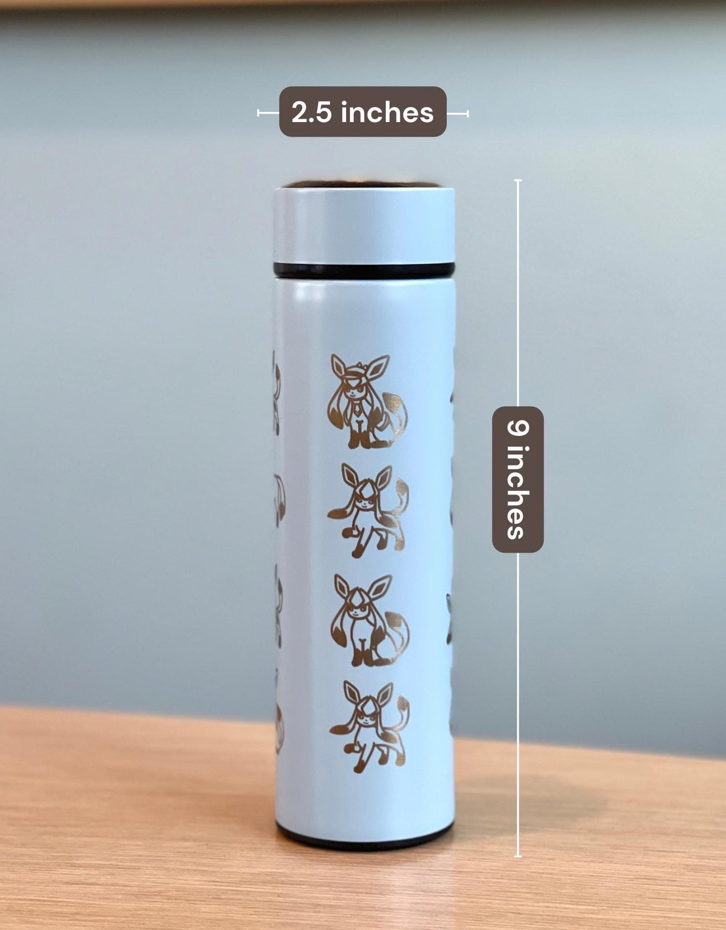 Glaceon Coffee Tumbler Leafeon Set with Tea Infuser, Ice Beam & Unite Style Costume Waterbottle Flask, Eeveelution Anime Fan Birthday Gift