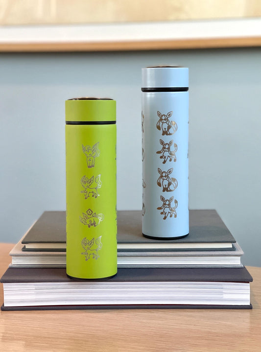 Glaceon Coffee Tumbler Leafeon Set with Tea Infuser, Ice Beam & Unite Style Costume Waterbottle Flask, Eeveelution Anime Fan Birthday Gift