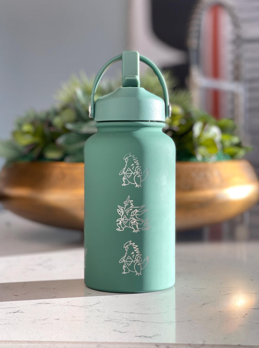 Tyranitar Water Bottle Engraved Coffee Tumbler with Mega Tyranitar & Iron Thorns, Paradox Anime Gamer Waterbottle Thermos Anniversary Gift
