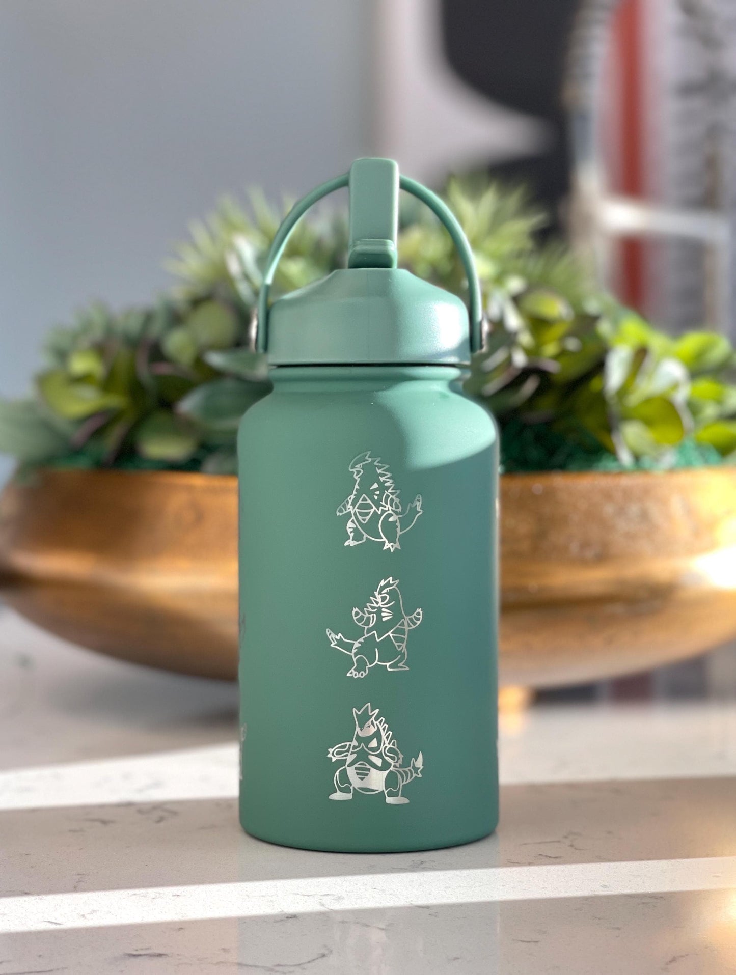 Tyranitar Water Bottle Engraved Coffee Tumbler with Mega Tyranitar & Iron Thorns, Paradox Anime Gamer Waterbottle Thermos Anniversary Gift