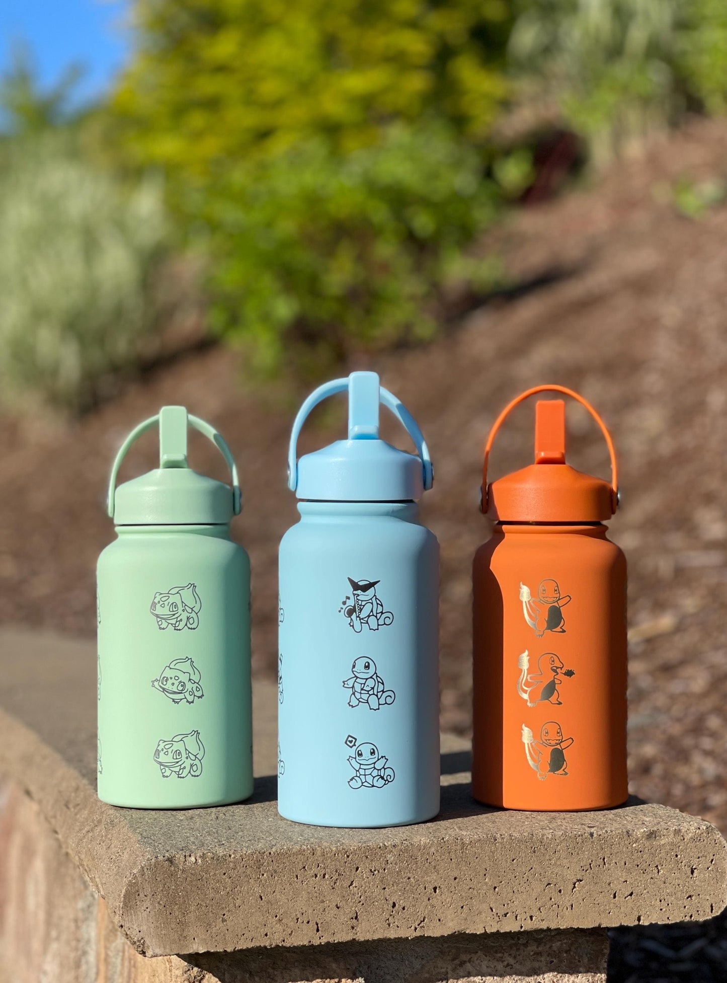 Bulbasaur Water Bottle Engraved Coffee Tumbler, Grass Kanto Starter Waterbottle Thermos Travel Mug Flask, Anime Fan Birthday Gift