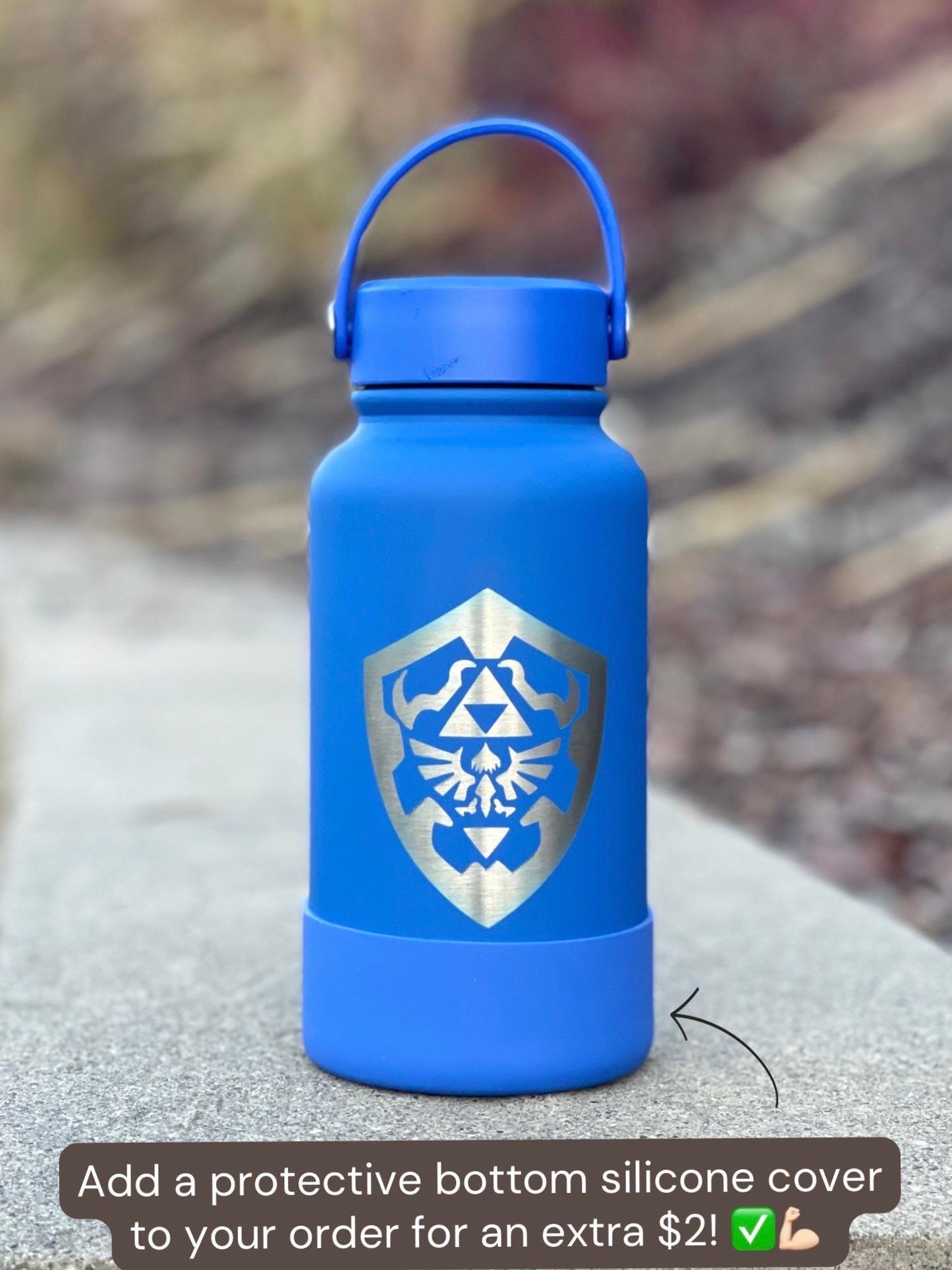 Zelda Hylian Shield & Sword Link Water Bottle, Breath of the Wild Coffee Tumbler, Gamer Birthday Anniversary Travel Mug Thermos Flask Gift