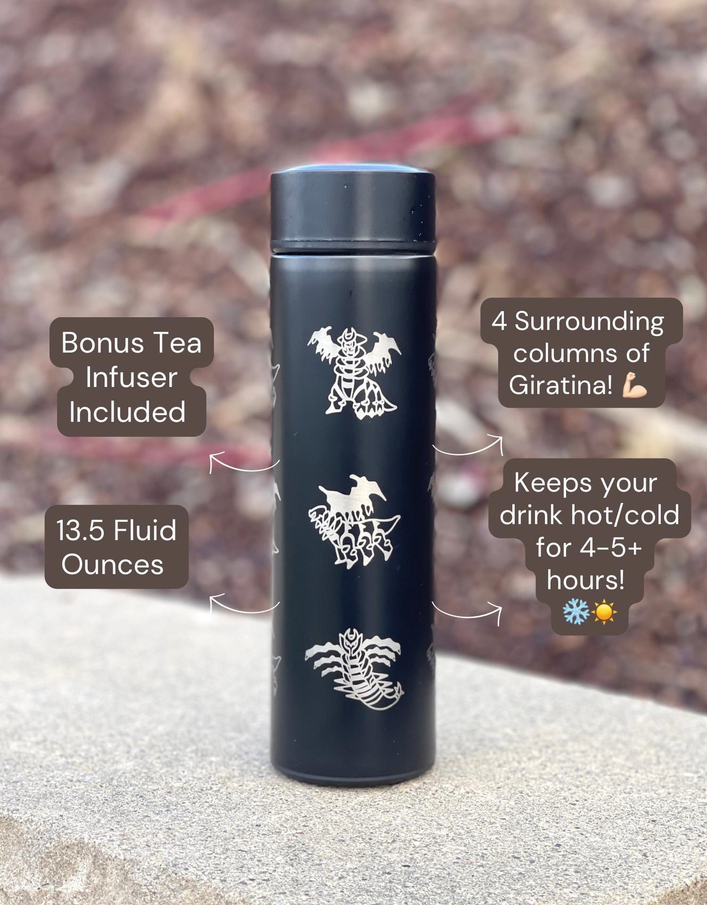 Giratina Coffee Tumbler Tea Infuser Waterbottle, Origin and Altered Form, Ghost Legendary Sinnoh Water Bottle Flask Thermos, Anime Fan Gift