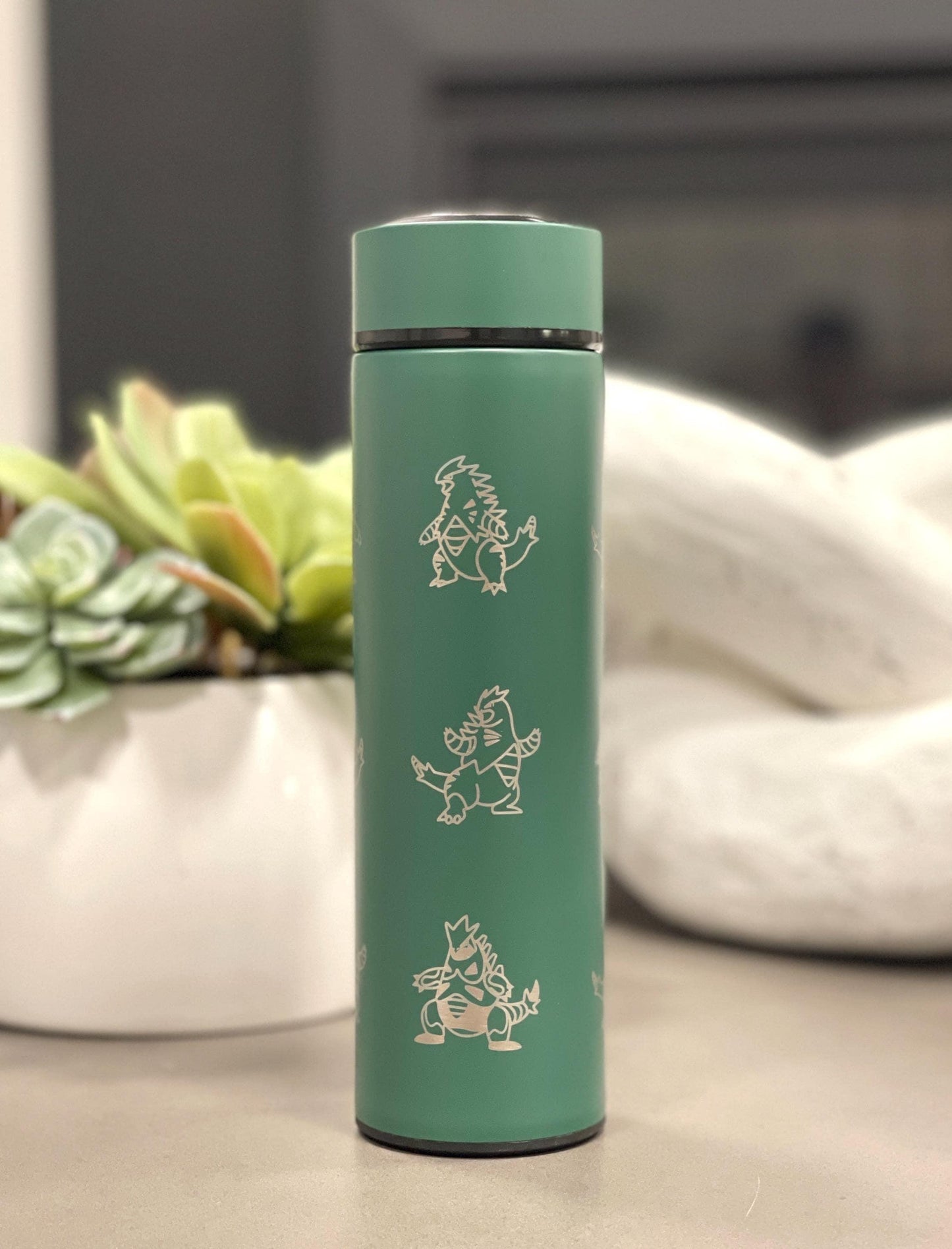 Tyranitar Coffee Tumbler Tea Infuser Waterbottle with Mega Tyranitar & Iron Thorns, Paradox Gamer Anime Travel Mug Flask Birthday Gift