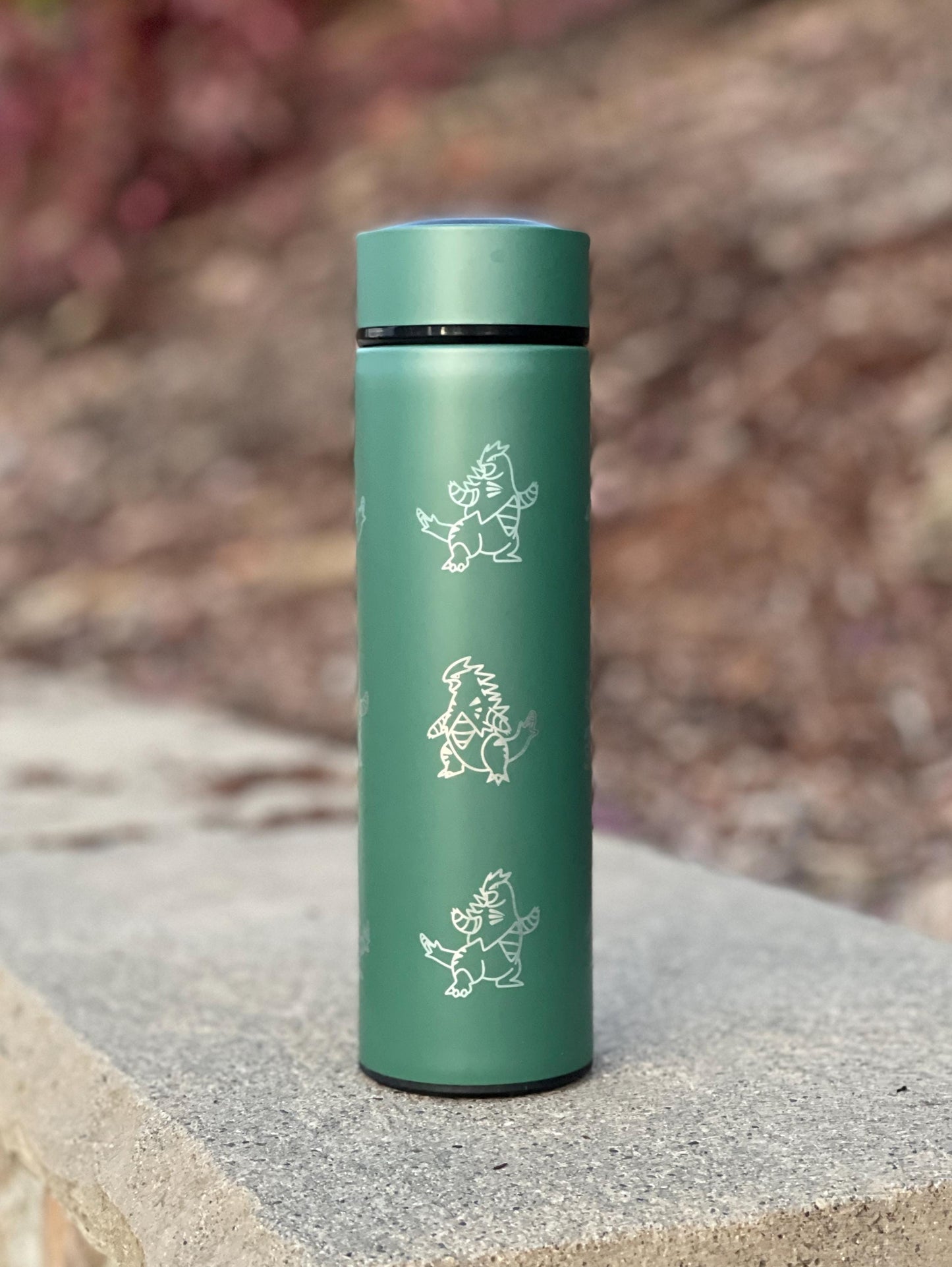 Tyranitar Coffee Tumbler Tea Infuser Waterbottle with Mega Tyranitar & Iron Thorns, Paradox Gamer Anime Travel Mug Flask Birthday Gift