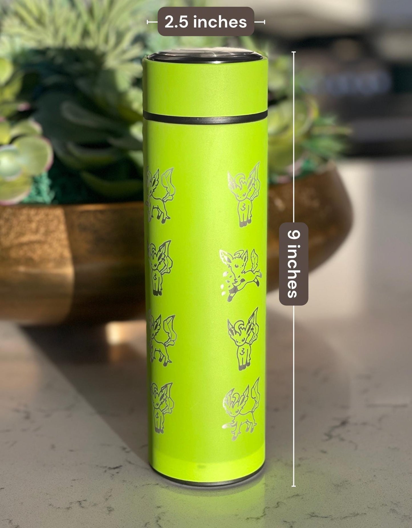 Leafeon Coffee Tumbler Tea Infuser with Razor Leaf & Flower Crown Costume Waterbottle, Glaceon Eeveelution Anime Fan Birthday Thermos Gift