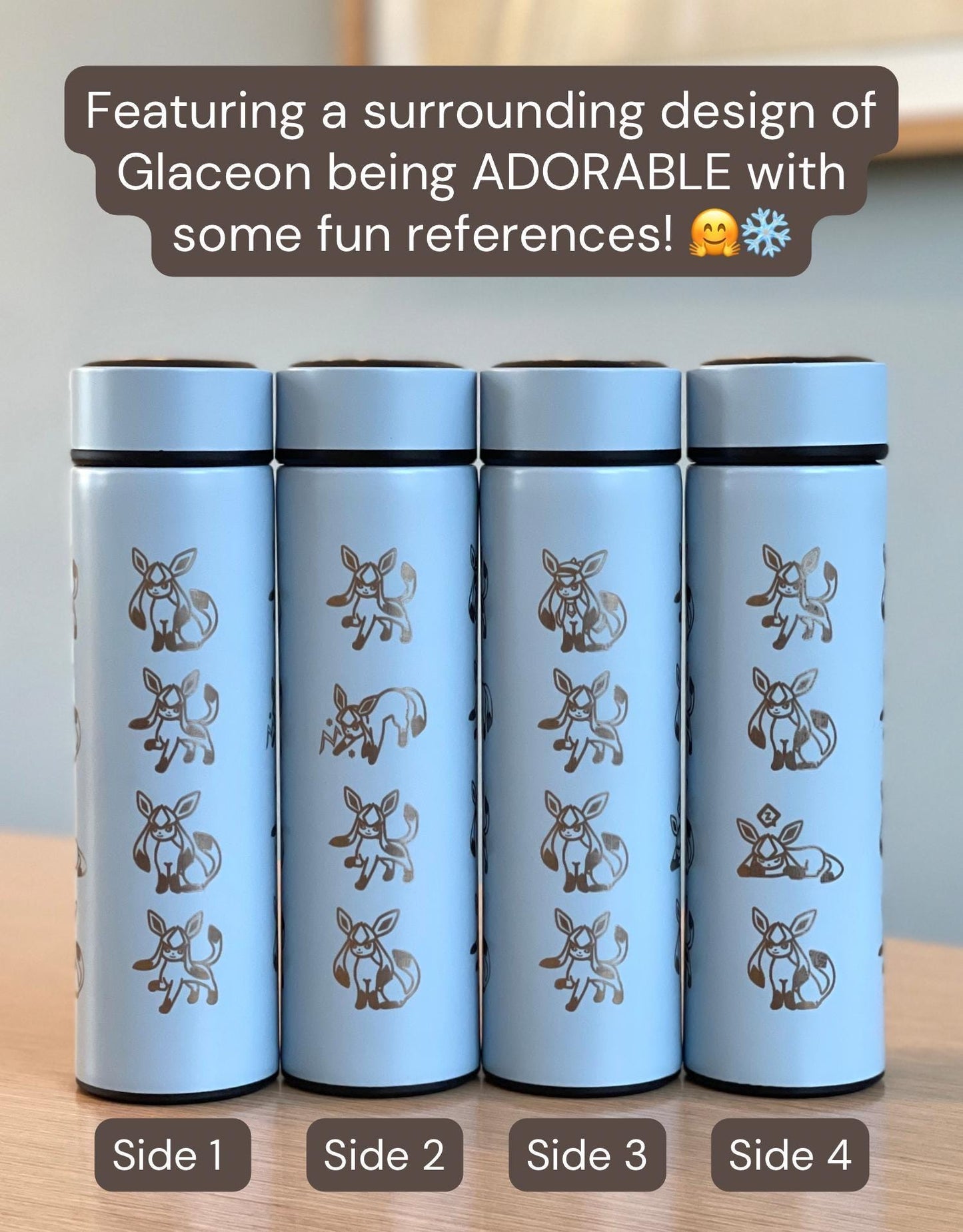 Leafeon Coffee Tumbler Tea Infuser with Razor Leaf & Flower Crown Costume Waterbottle, Glaceon Eeveelution Anime Fan Birthday Thermos Gift