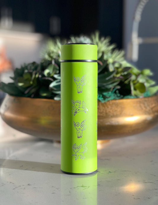 Leafeon Coffee Tumbler Tea Infuser with Razor Leaf & Flower Crown Costume Waterbottle, Glaceon Eeveelution Anime Fan Birthday Thermos Gift