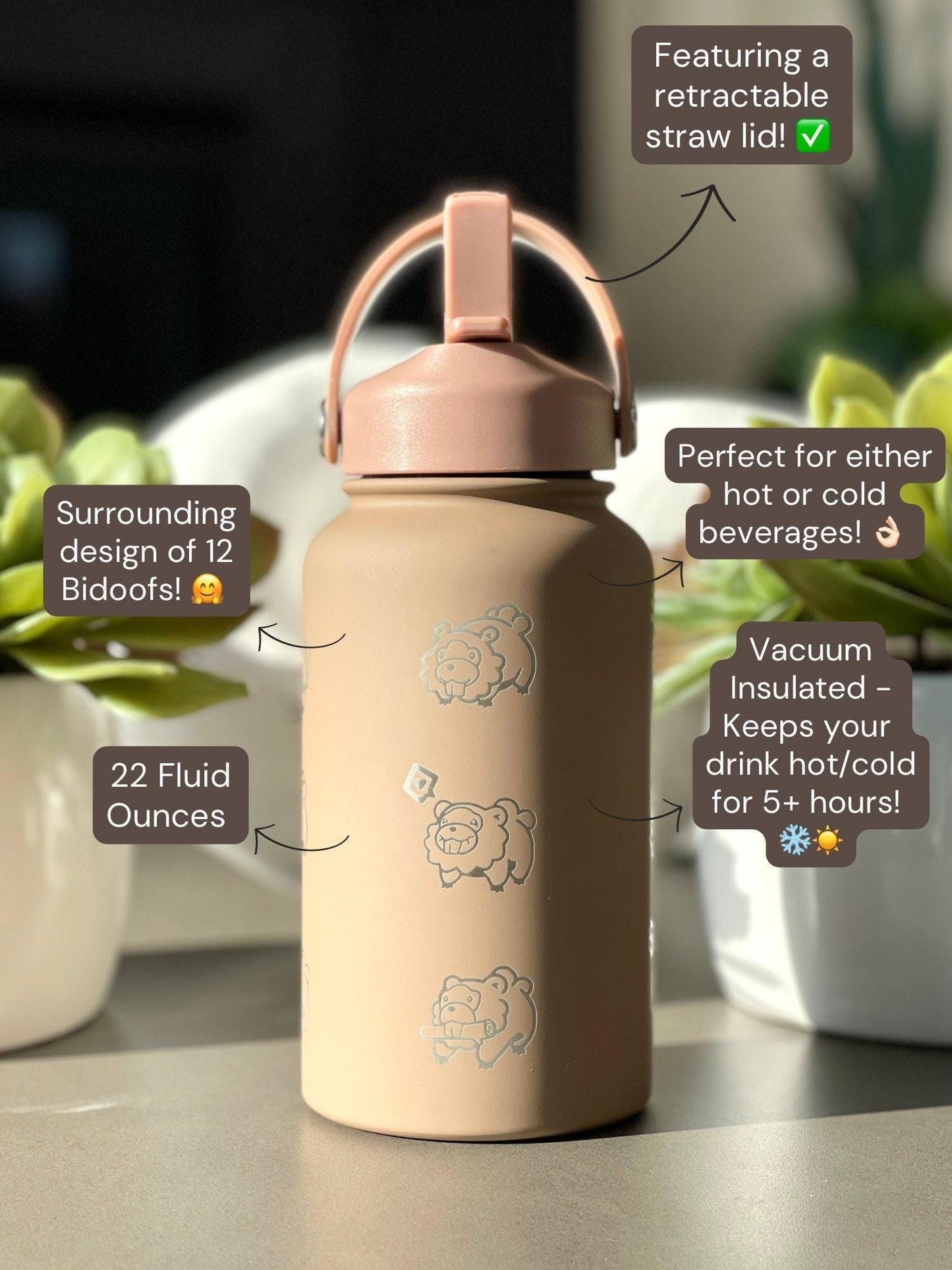 Bidoof Water Bottle Engraved Straw Waterbottle Coffee Tumbler, HM Slave Rock Smash Cut, Funny Meme Anime Fan Travel Mug Cup Drink Gift