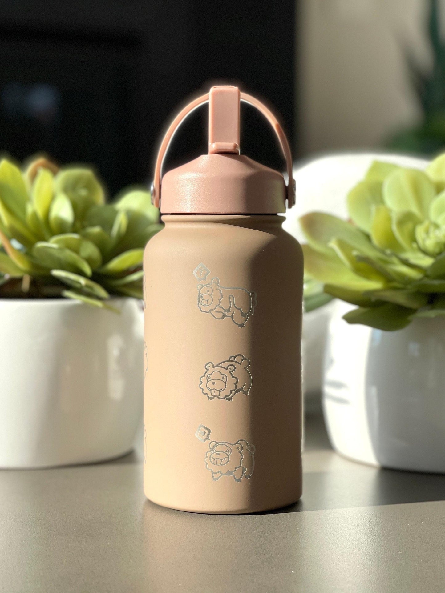 Bidoof Water Bottle Engraved Straw Waterbottle Coffee Tumbler, HM Slave Rock Smash Cut, Funny Meme Anime Fan Travel Mug Cup Drink Gift