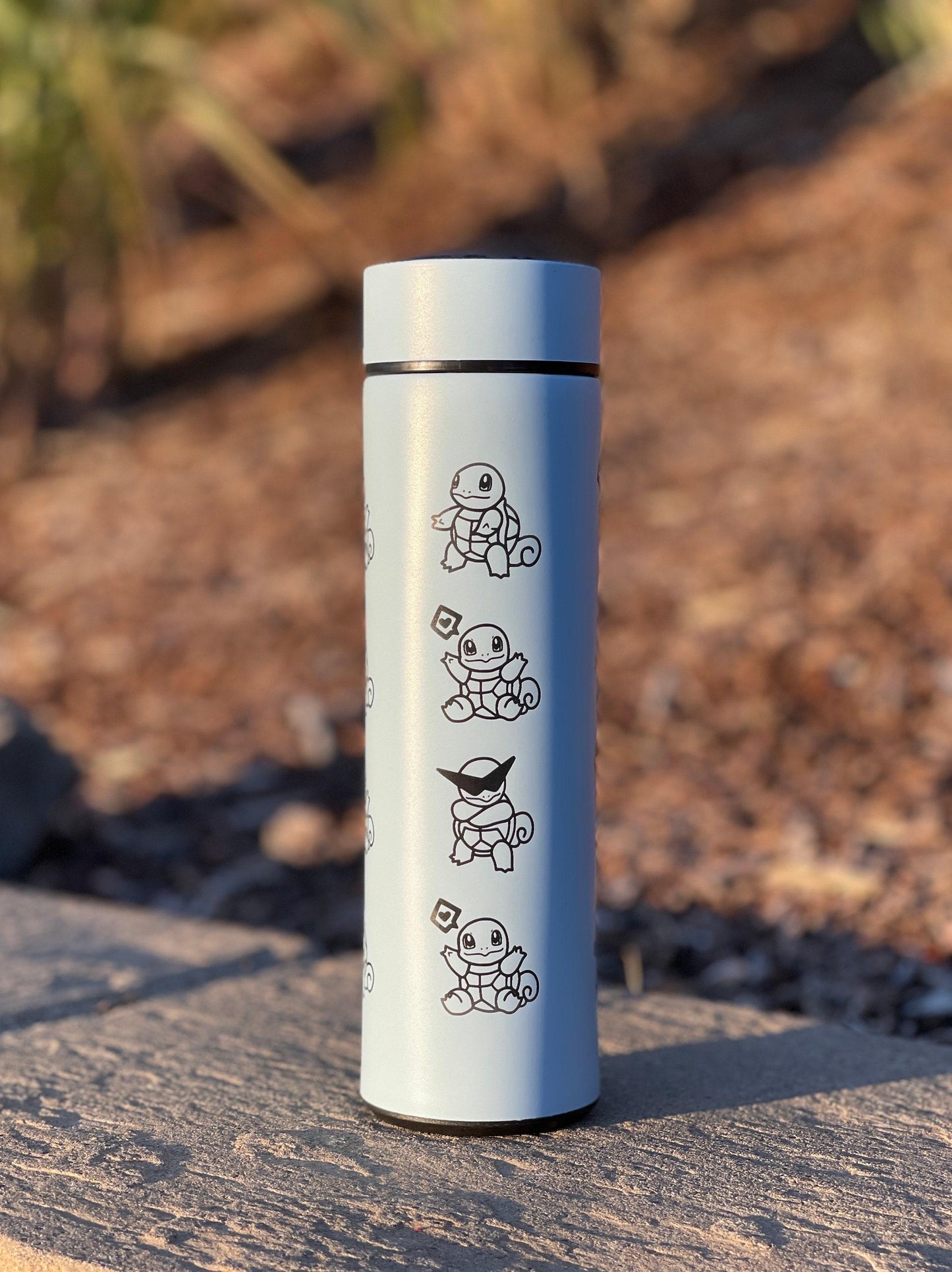 Squirtle Squad Coffee Tumbler with Tea Infuser, Glasses Sunglasses Saxophone Squirtle, Engraved Waterbottle Water Starter Travel Mug Gift