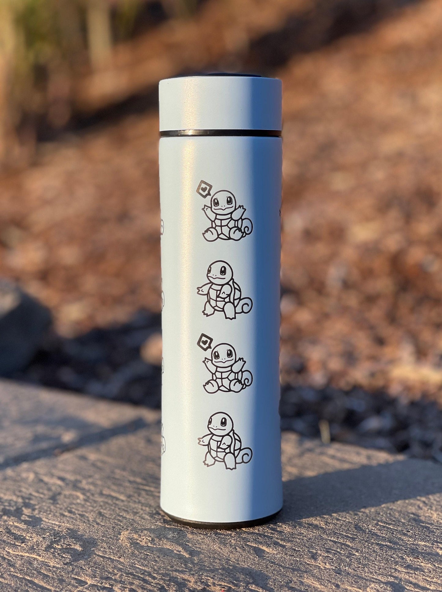 Squirtle Squad Coffee Tumbler with Tea Infuser, Glasses Sunglasses Saxophone Squirtle, Engraved Waterbottle Water Starter Travel Mug Gift
