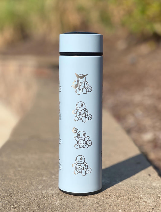 Squirtle Squad Coffee Tumbler with Tea Infuser, Glasses Sunglasses Saxophone Squirtle, Engraved Waterbottle Water Starter Travel Mug Gift