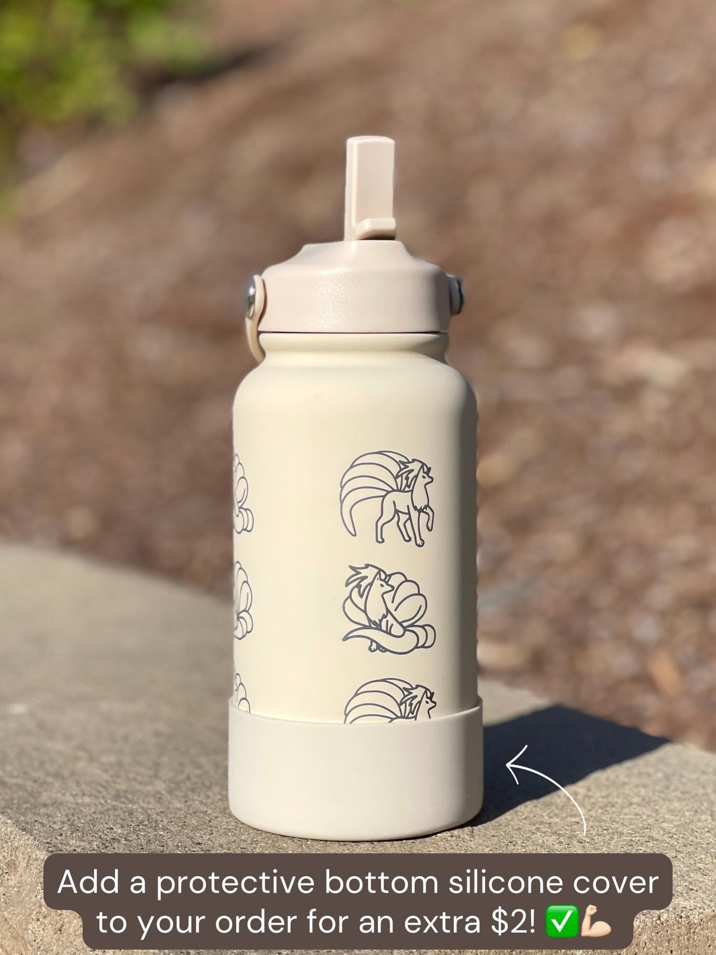 Ninetales Water Bottle Engraved Coffee Tumbler with Sleeping Ninetales, Gamer Anime Fan Waterbottle Travel Mug Thermos Birthday Gift