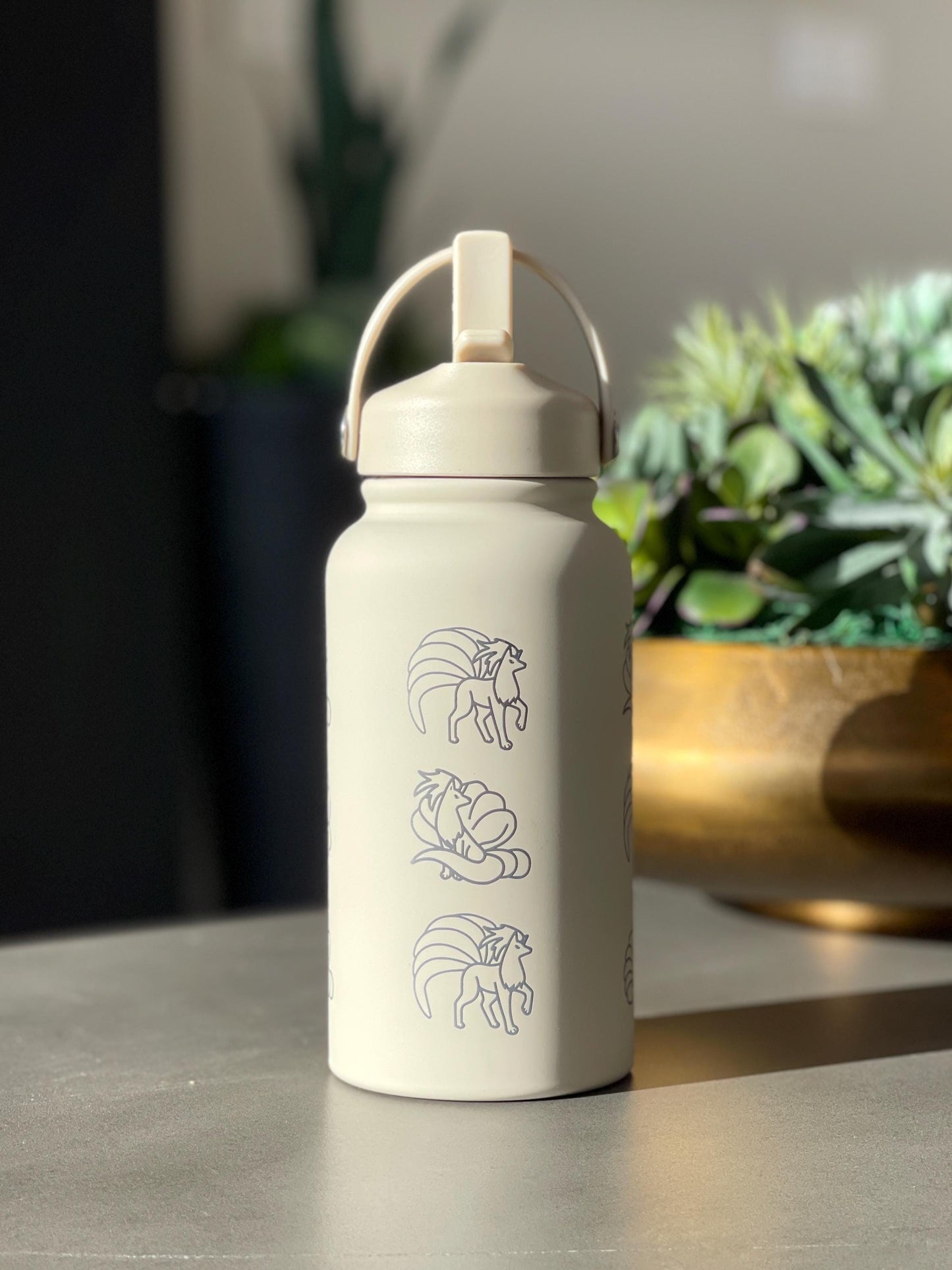 Ninetales Water Bottle Engraved Coffee Tumbler with Sleeping Ninetales, Gamer Anime Fan Waterbottle Travel Mug Thermos Birthday Gift