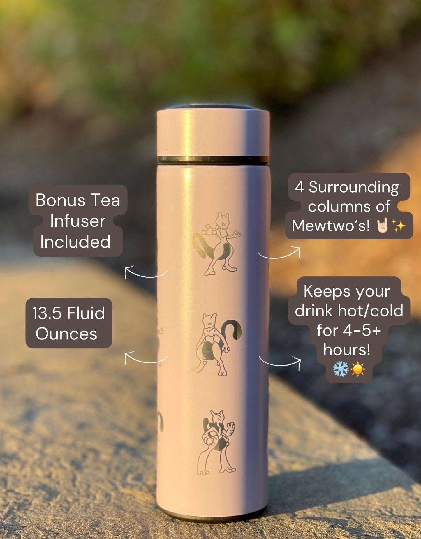 Mewtwo Coffee Tumbler Tea Infuser, Mega Mewtwo X & Y Evolution Psystrike, Legendary Waterbottle Flask Cup, Anime Fan Birthday Gift