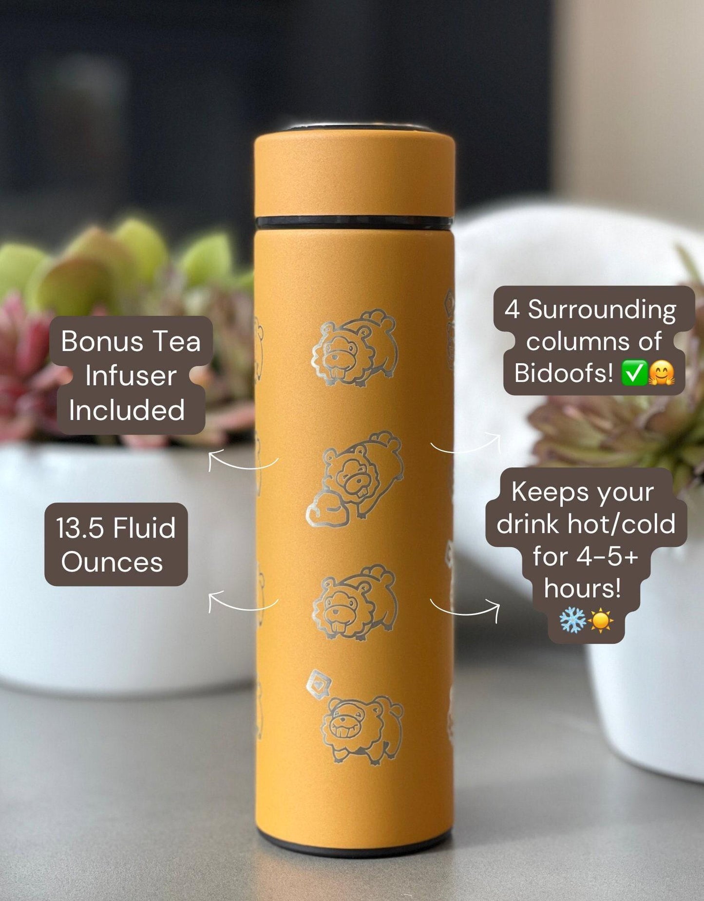 Shiny Bidoof Coffee Tumbler with Tea Infuser, HM Slave Cut Rock Smash, Waterbottle Meme Funny Travel Cup Mug Gift