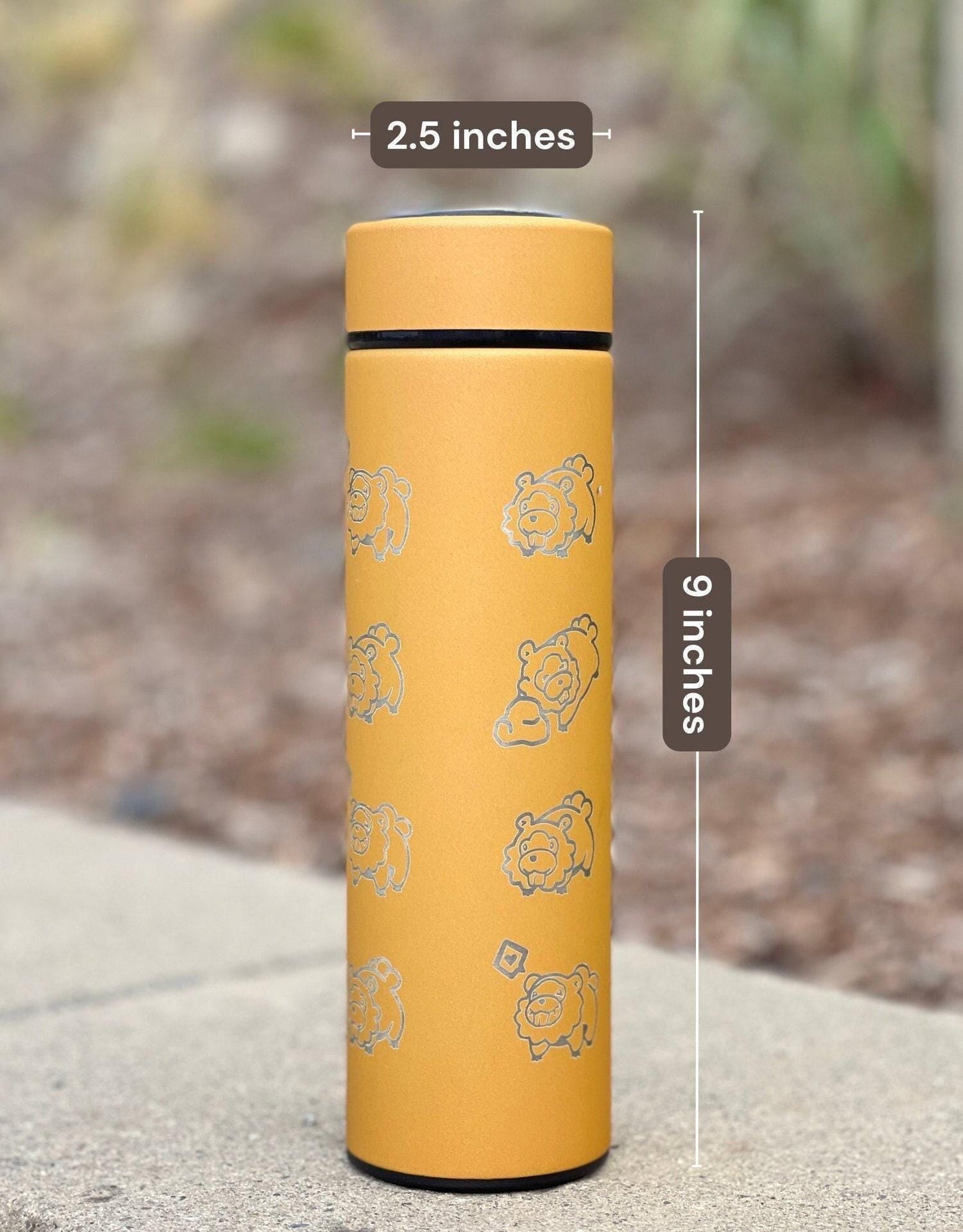 Shiny Bidoof Coffee Tumbler with Tea Infuser, HM Slave Cut Rock Smash, Waterbottle Meme Funny Travel Cup Mug Gift