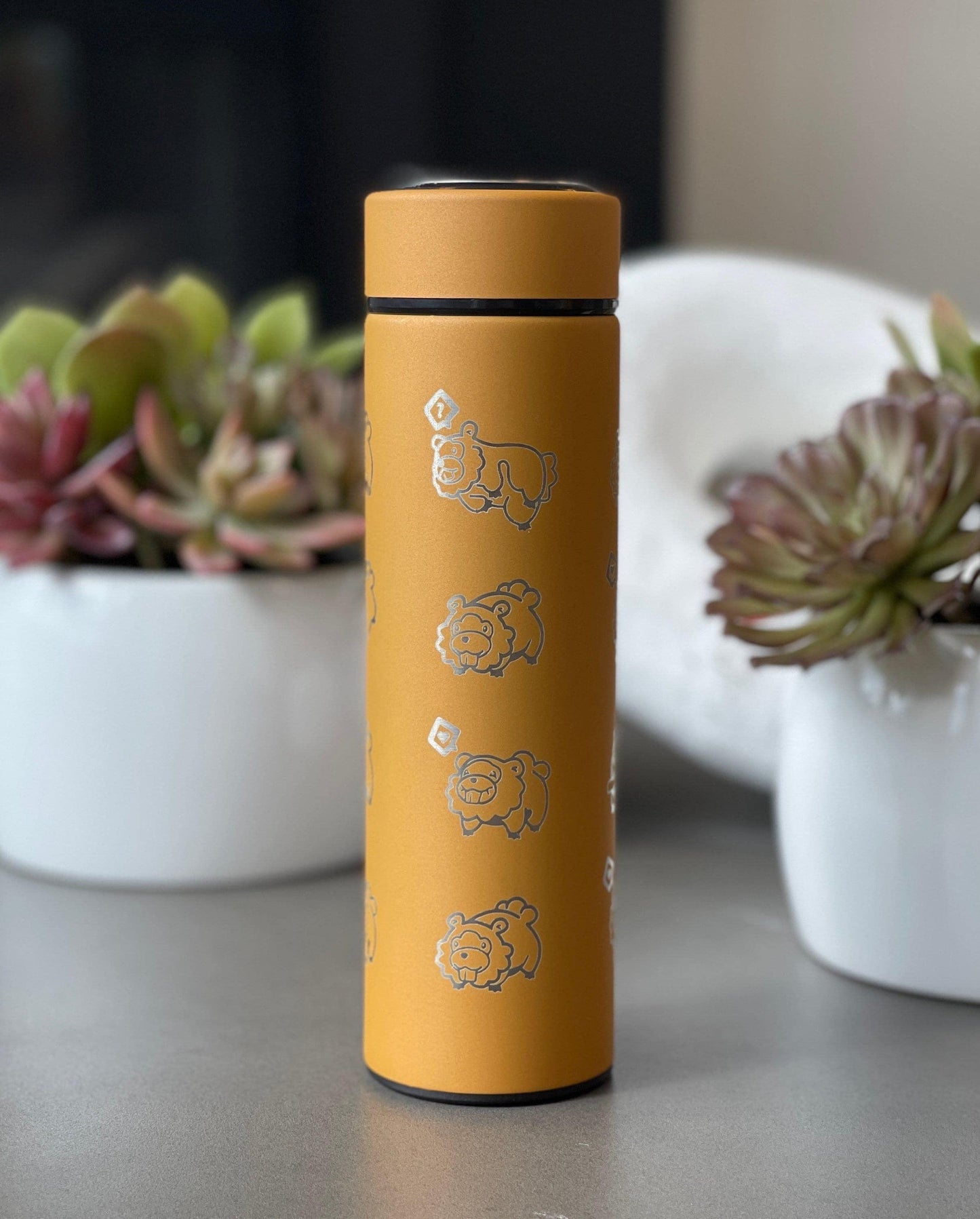 Shiny Bidoof Coffee Tumbler with Tea Infuser, HM Slave Cut Rock Smash, Waterbottle Meme Funny Travel Cup Mug Gift