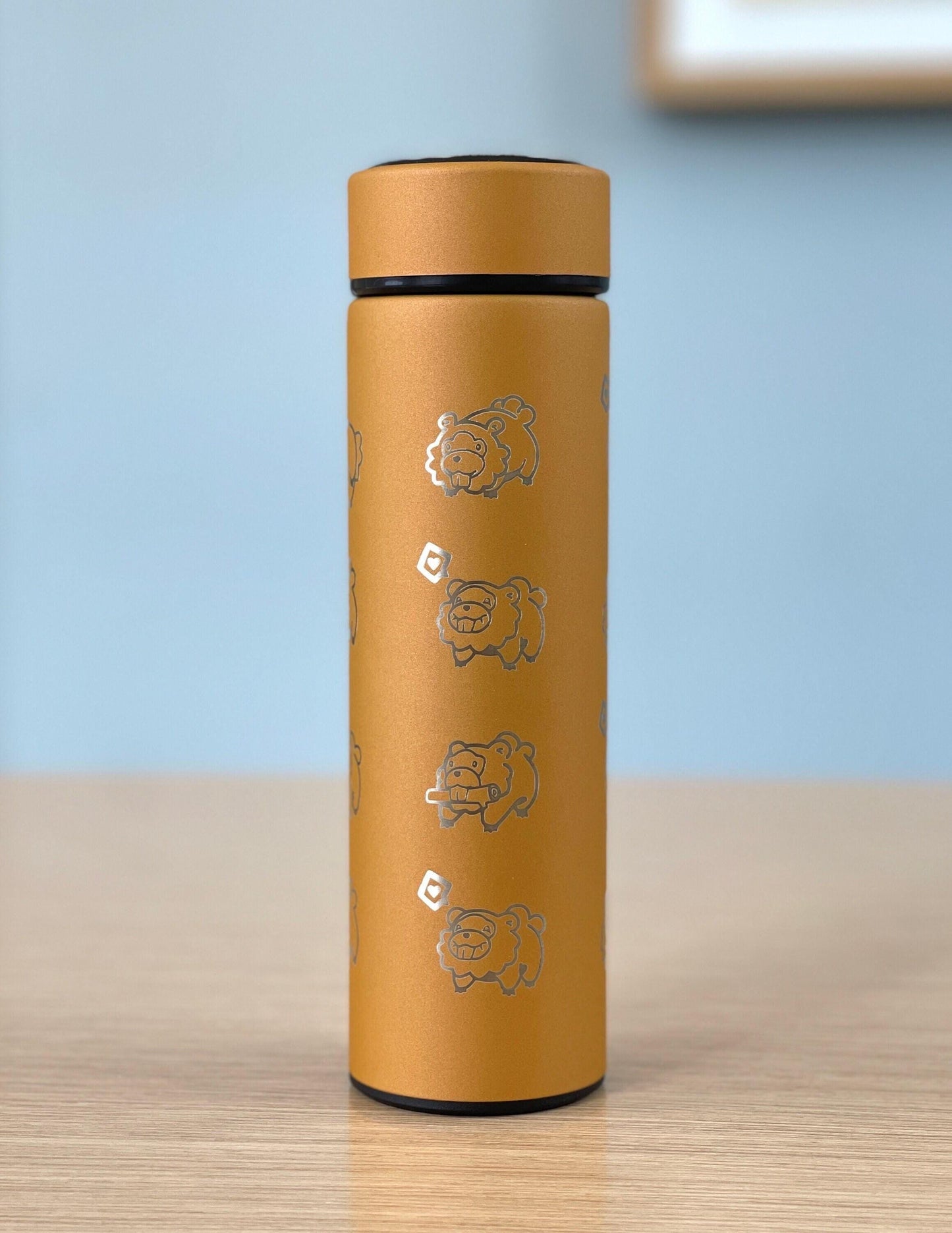 Shiny Bidoof Coffee Tumbler with Tea Infuser, HM Slave Cut Rock Smash, Waterbottle Meme Funny Travel Cup Mug Gift