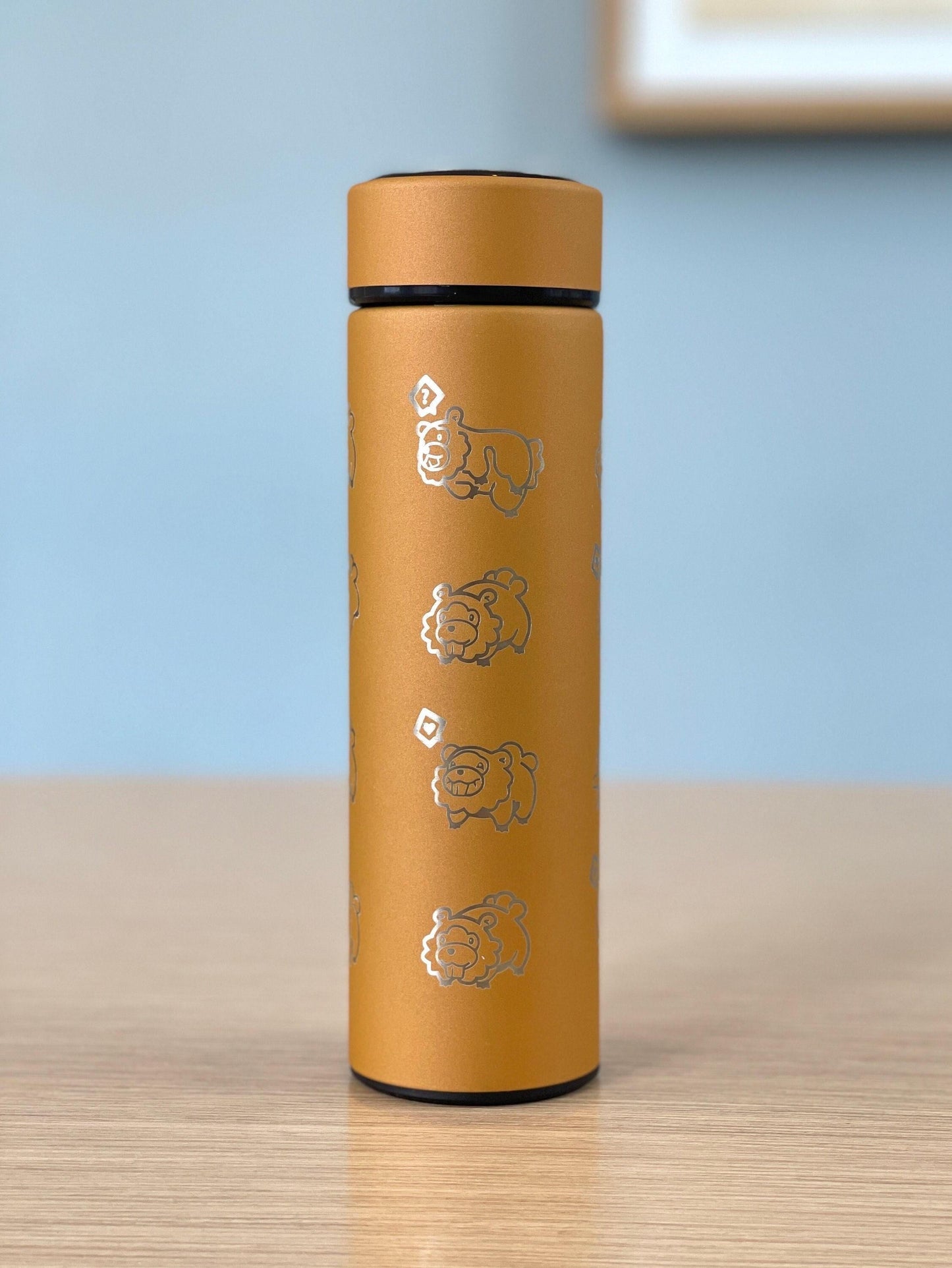 Shiny Bidoof Coffee Tumbler with Tea Infuser, HM Slave Cut Rock Smash, Waterbottle Meme Funny Travel Cup Mug Gift
