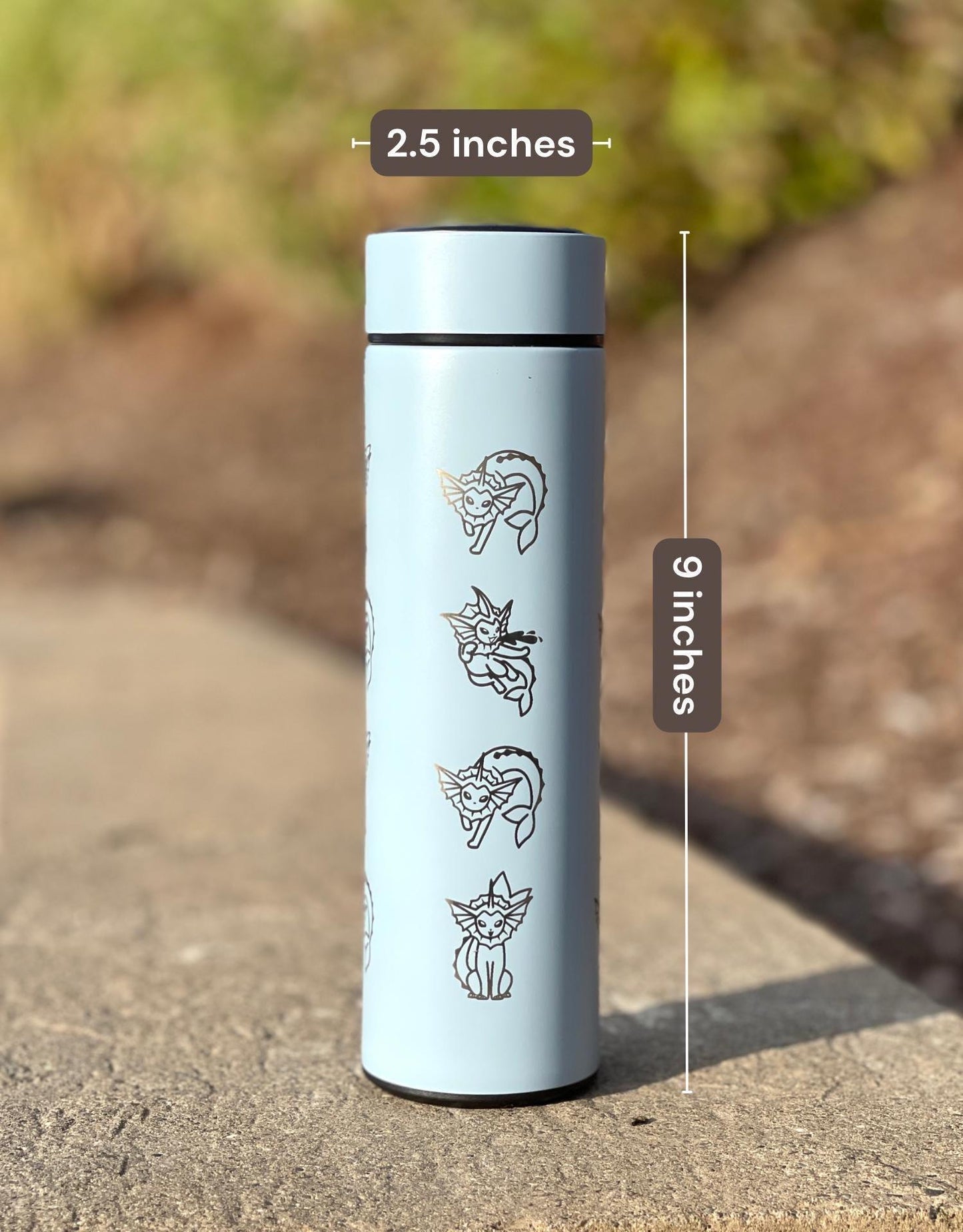 Vaporeon Coffee Tumbler with Tea Infuser, Vaporeon Water Gun & Cafe Top Hat Engraved Waterbottle, Eeveelution Anime Fan Birthday Gift