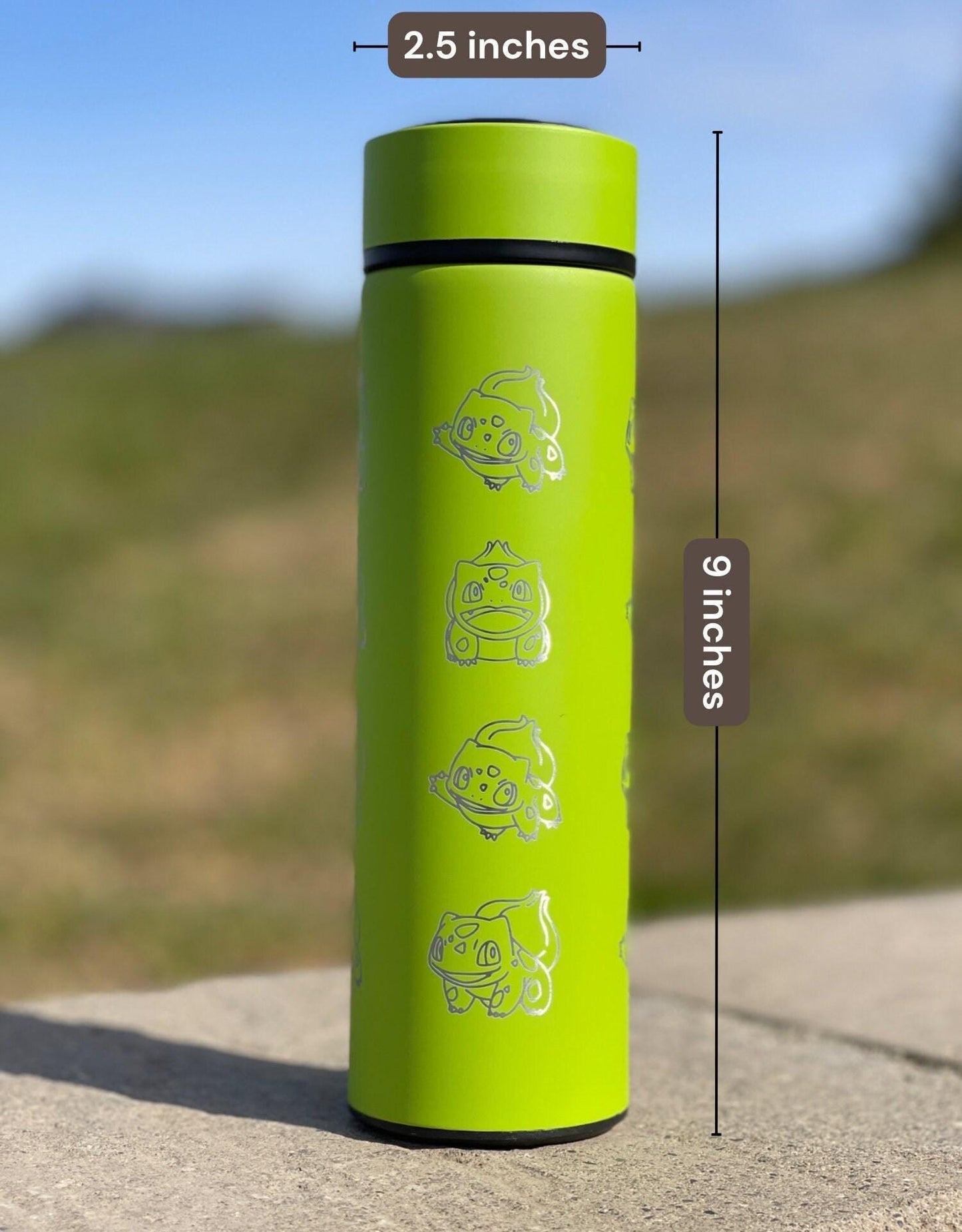 Bulbasaur Coffee Tumbler with Tea Infuser, Kanto Grass Starter Travel Cup Mug, Anime Gamer Fan Birthday Water Bottle Gift