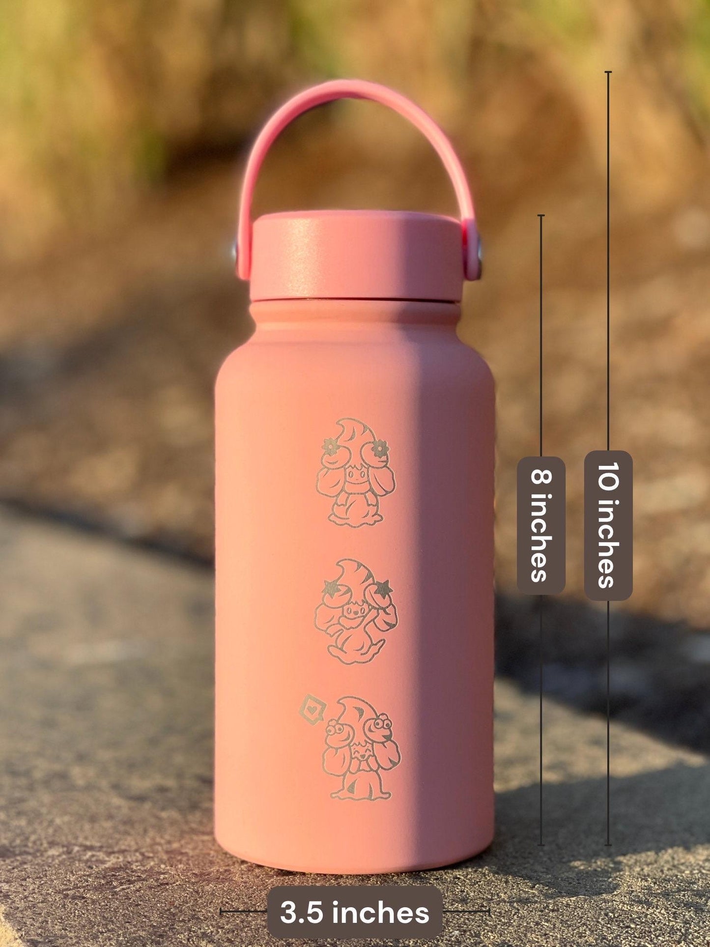 Alcremie Water Bottle, Engraved Coffee Tumbler with Strawberry Berry Love Flower Sweet Forms Waterbottle Travel Mug, Anime Birthday Gift