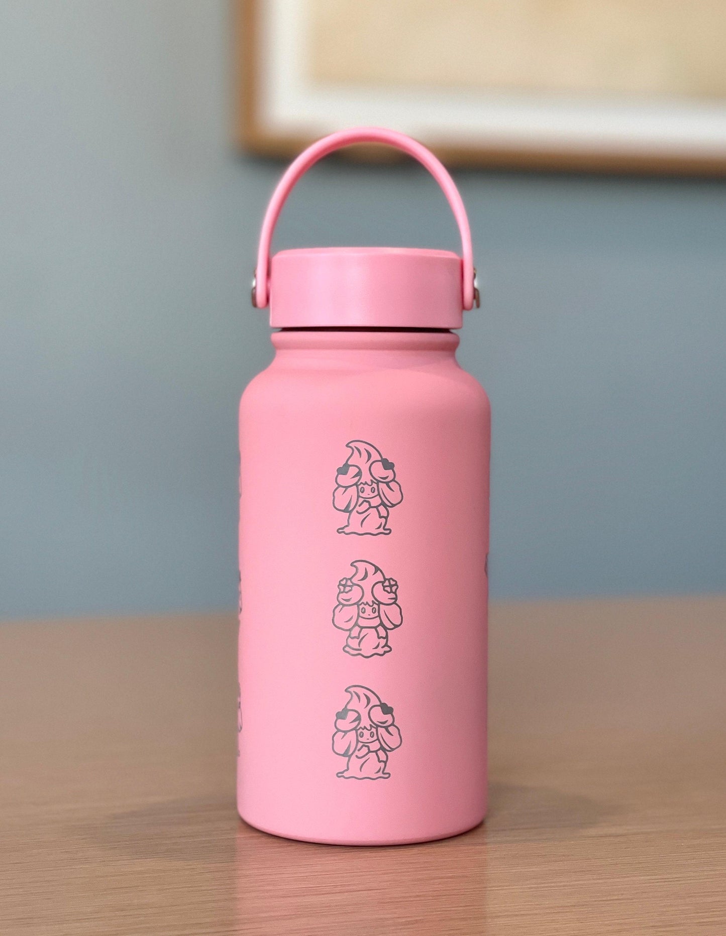 Alcremie Water Bottle, Engraved Coffee Tumbler with Strawberry Berry Love Flower Sweet Forms Waterbottle Travel Mug, Anime Birthday Gift