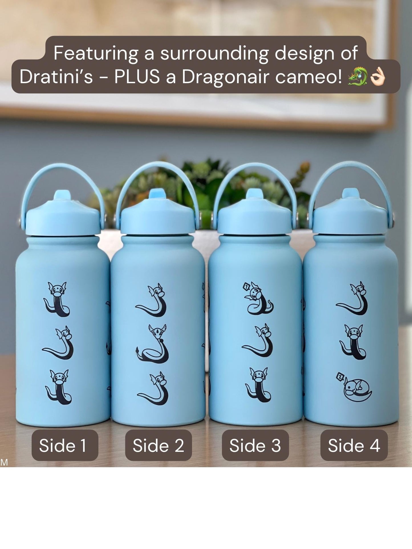 Dratini Dragonair Water Bottle, Laser Engraved Coffee Tumbler with Sleeping Dratini, Anime Dragonite Fan Waterbottle Birthday Gift