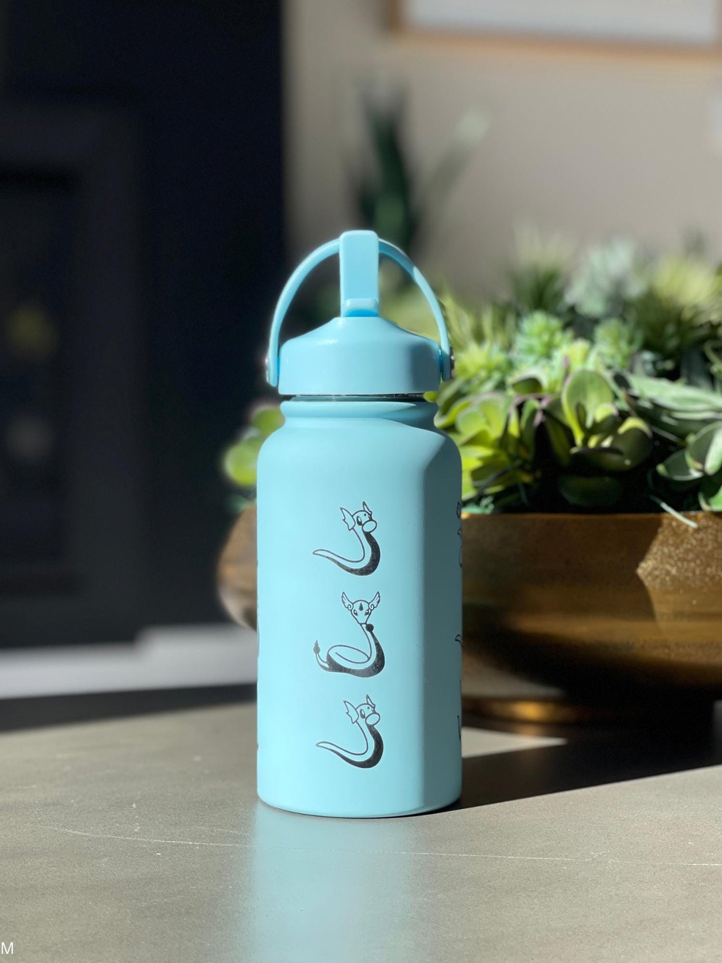 Dratini Dragonair Water Bottle, Laser Engraved Coffee Tumbler with Sleeping Dratini, Anime Dragonite Fan Waterbottle Birthday Gift