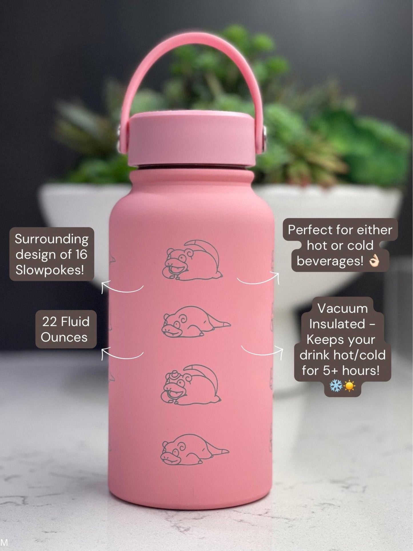Slowpoke Water Bottle Coffee Tumbler with Galarian Slowpoke and Detective Hat, Engraved Waterbottle Travel Mug Anime Fan Birthday Gift