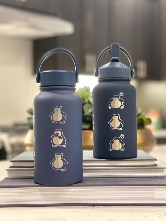Snorlax Water Bottle Engraved Coffee Tumbler with Unite Cook Style, Waterbottle Sleeping Snorlax Travel Mug Funny Anime Fan Birthday Gift