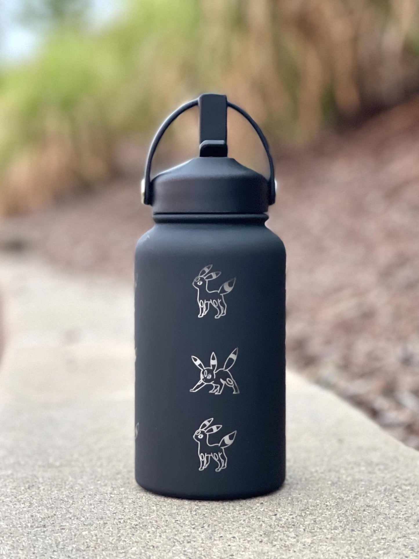 Umbreon Water Bottle Engraved Coffee Tumbler, Eevee Eeveelution Waterbottle Thermos, Anime Fan Travel Mug Birthday Anniversary Gift