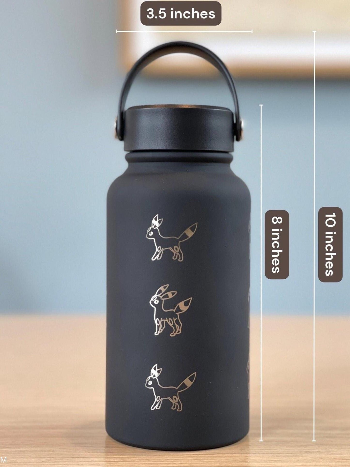 Umbreon Water Bottle Engraved Coffee Tumbler, Eevee Eeveelution Waterbottle Thermos, Anime Fan Travel Mug Birthday Anniversary Gift