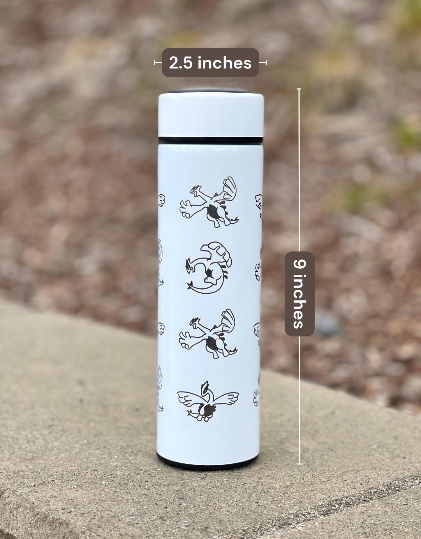 Lugia Coffee Tumbler Engraved Waterbottle with Tea Infuser, Aeroblast Move, Johto Legendary Pokemon Gale of Darkness Travel Mug Cup Gift