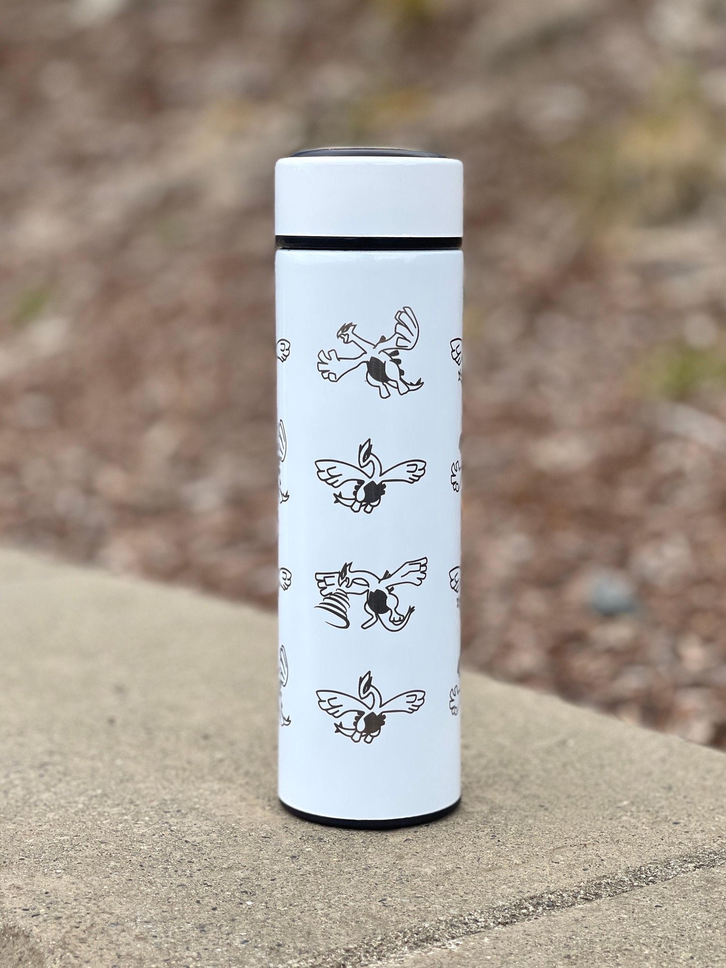 Lugia Coffee Tumbler Engraved Waterbottle with Tea Infuser, Aeroblast Move, Johto Legendary Pokemon Gale of Darkness Travel Mug Cup Gift