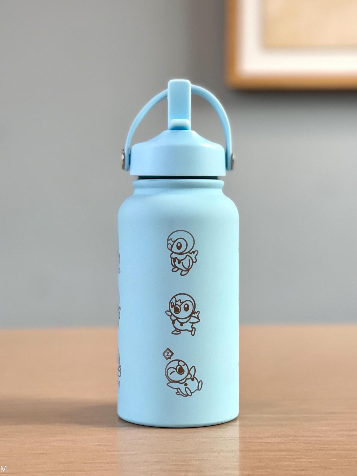 Piplup Water Bottle Engraved Tumbler Thermos, Sinnoh Starter Penguin Anime Gamer Waterbottle, Birthday Tea Coffee Flask Gift For Men Boys