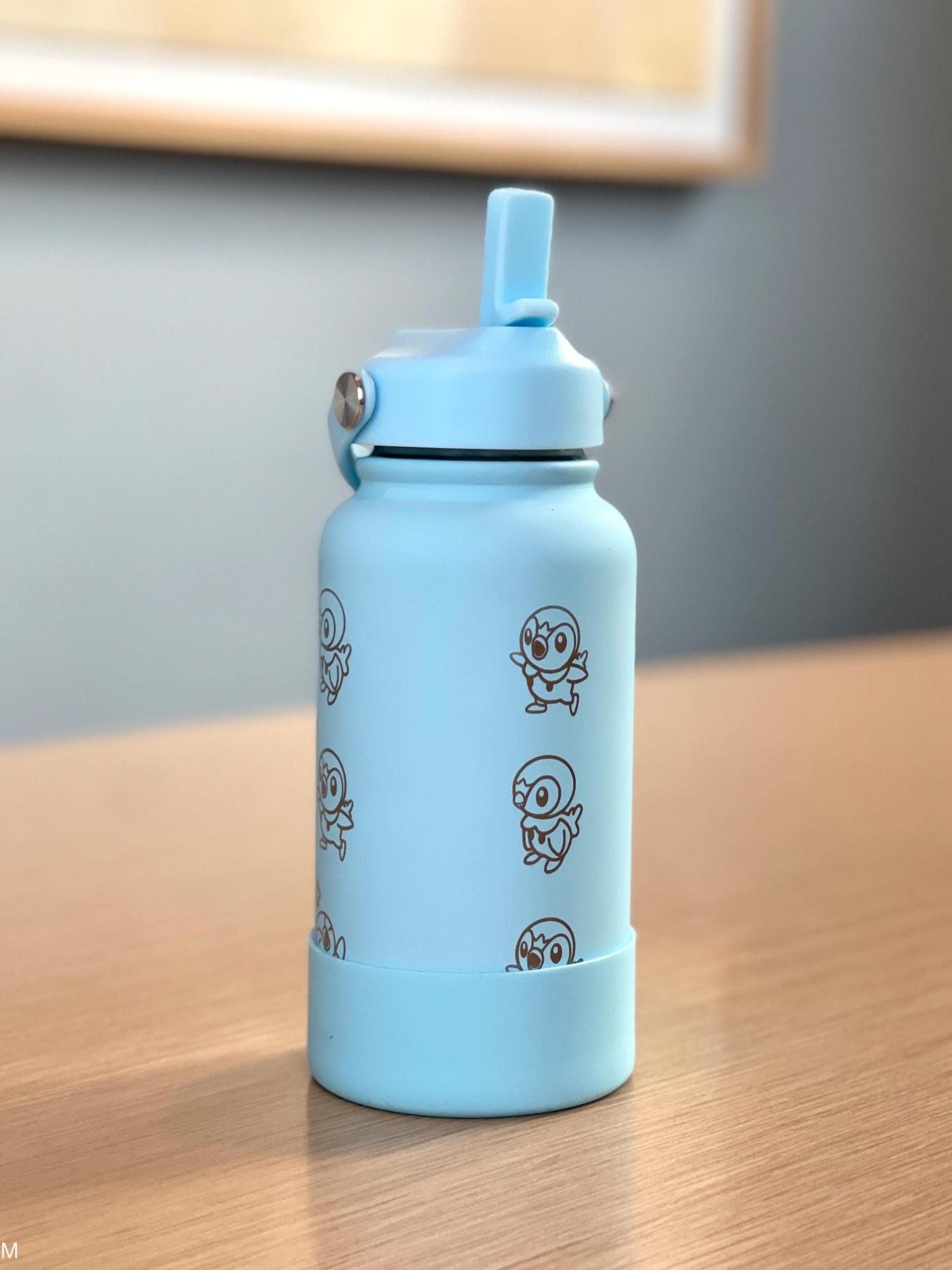 Piplup Water Bottle Engraved Tumbler Thermos, Sinnoh Starter Penguin Anime Gamer Waterbottle, Birthday Tea Coffee Flask Gift For Men Boys
